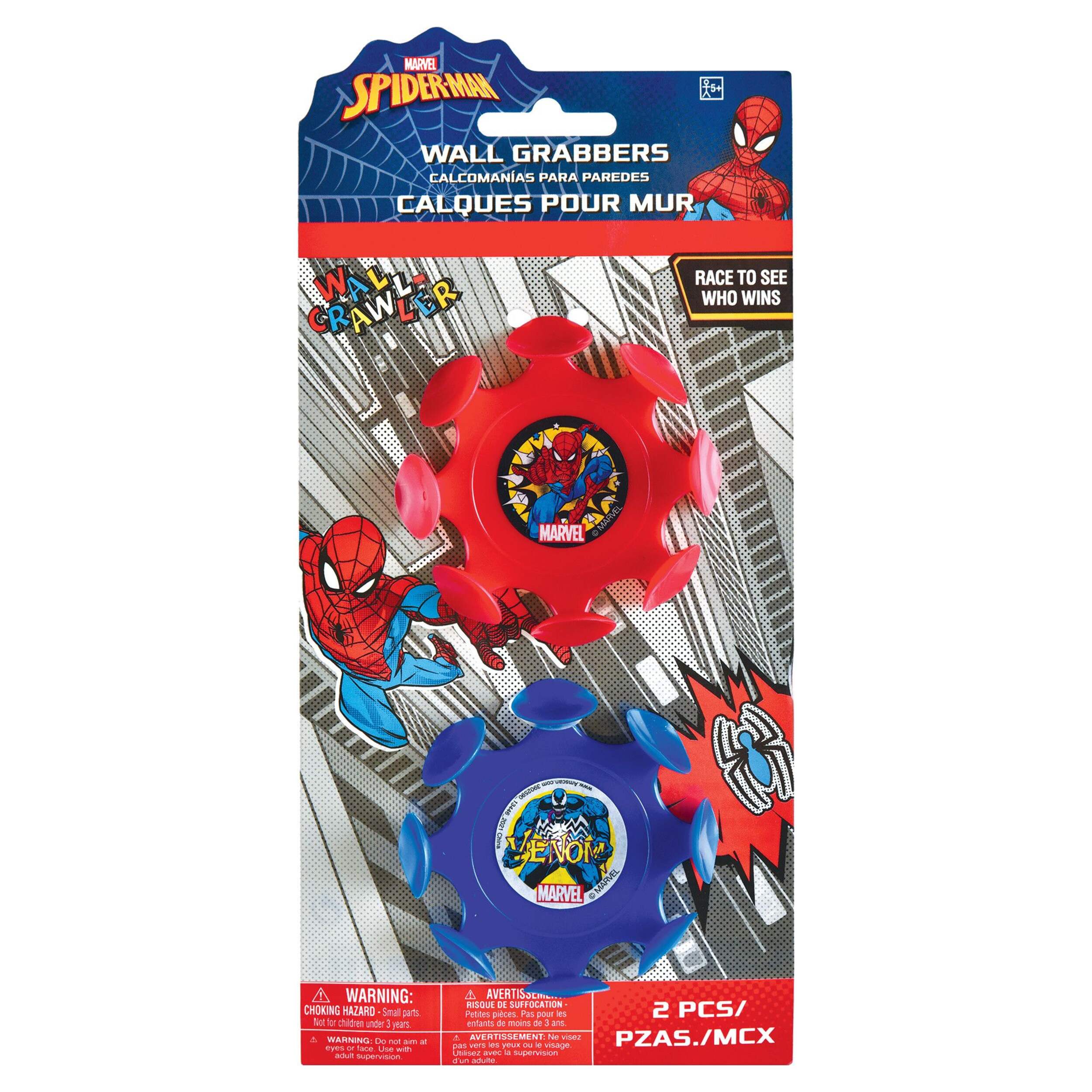 Disney Marvel Spider-Man Spider-Man Wall Grabber Pick-Up Favour Toy, Red/Blue, 2-pk, for Birthday/Party Favour Front_Flat