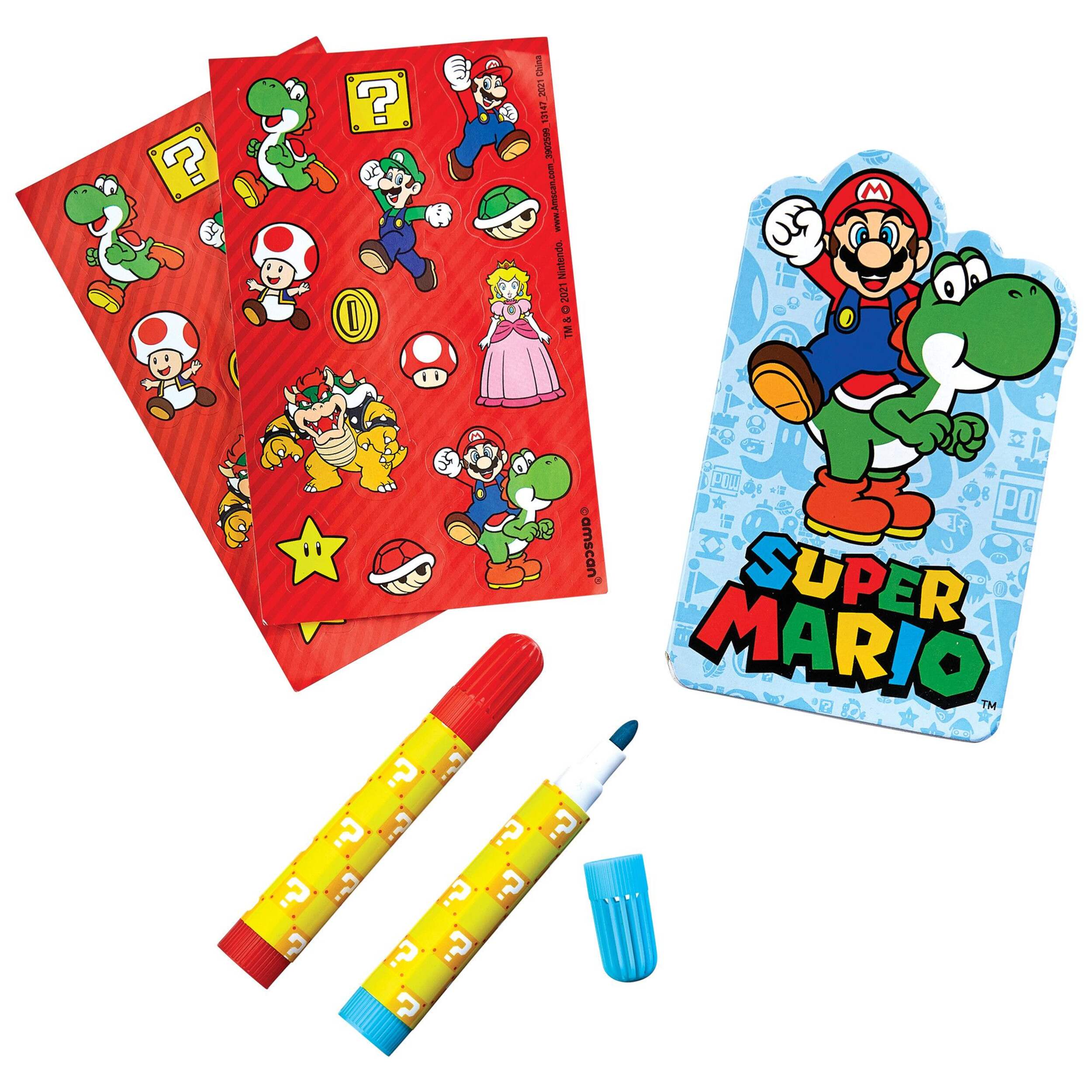 Nintendo Super Mario Bros Colouring Set & Notepad with Markers & Stickers, Red/Yellow, 5-pk, for Arts & Crafts/Birthday Favour Composite_or_Mixed
