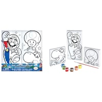 Nintendo Super Mario Bros Colour Your Own Canvas Painting Kit, Multi-Coloured, 10-pk, for Arts & Crafts/Birthday Favour, Super Mario Canvas Painting Kit