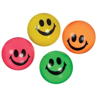 Rubber Bounce Ball Toy Favours, Red/Yellow/Orange/Green, Smiley Face, 8-pk, for Birthday/Party Favour