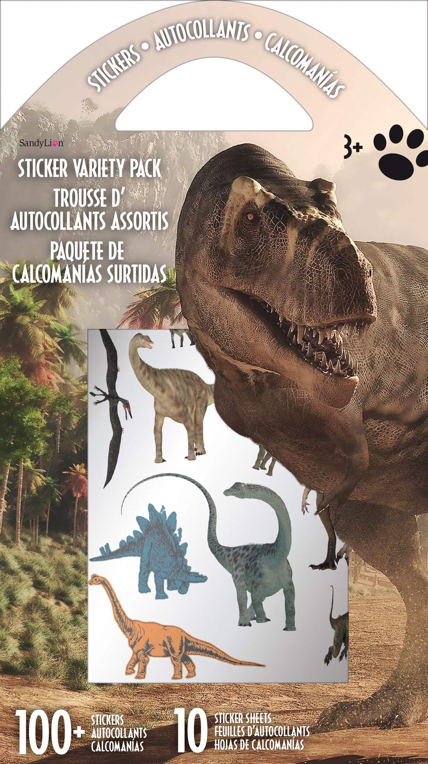 Dinosaurs Sticker Variety Pack, Multi-Coloured, 10 Sheets, 100-pk, for Arts & Crafts/Birthday Favour Stickers Front_Flat