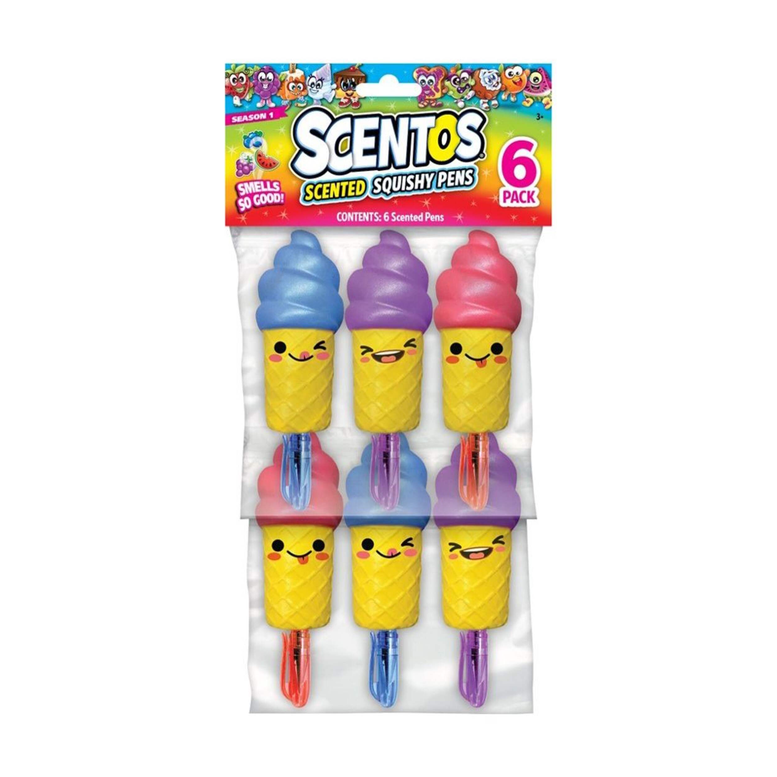 Ice Cream Scented Squishy Gel Writing Pens, Blue/Purple/Red, 6-pk, for Arts & Crafts/Birthday Favour Front_Flat