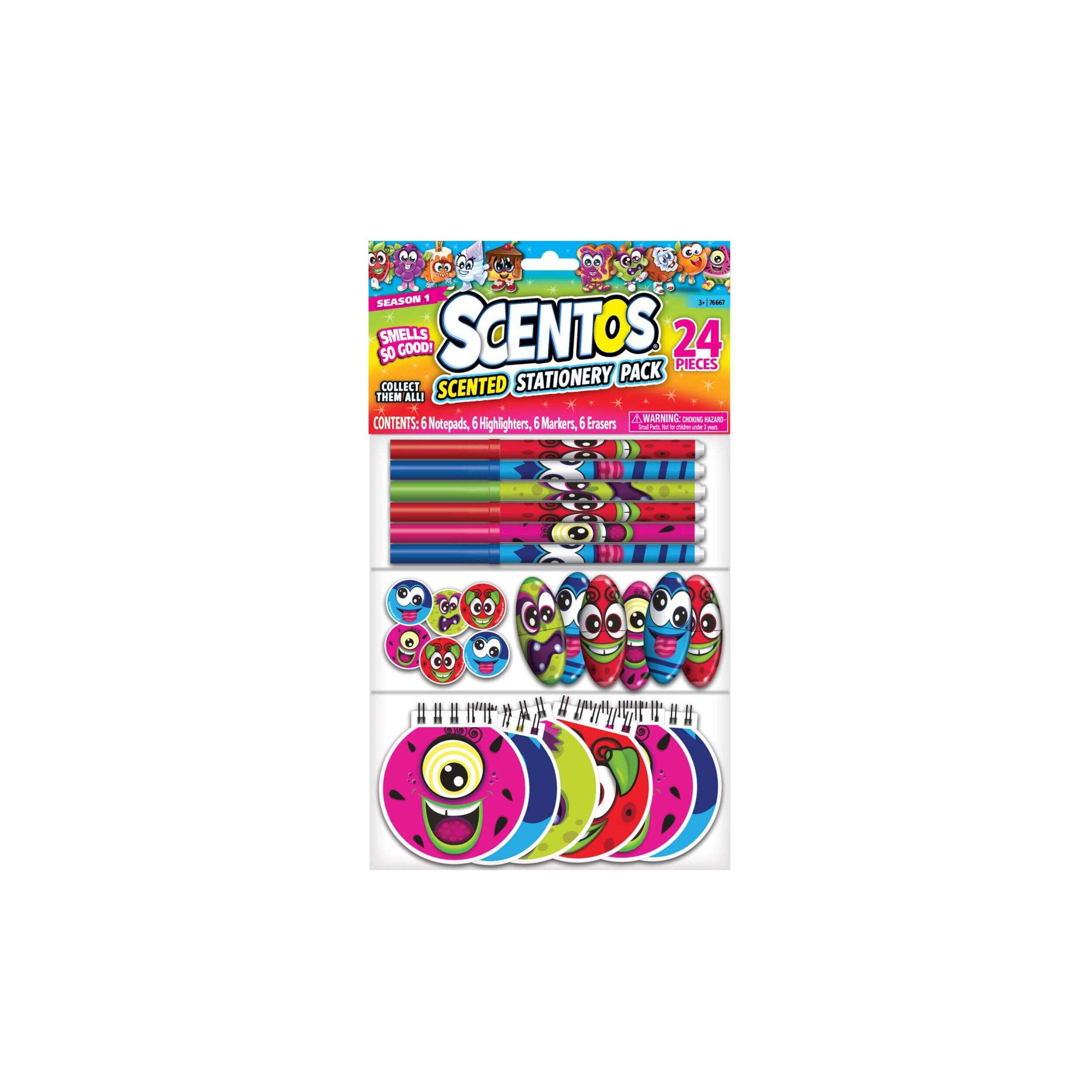 Fruit Scented Kit with Markers, Highlighters, Erasers & Notepads, Multi-Coloured, 24-pk, for Arts & Crafts/Birthday Favour Front_Elevated