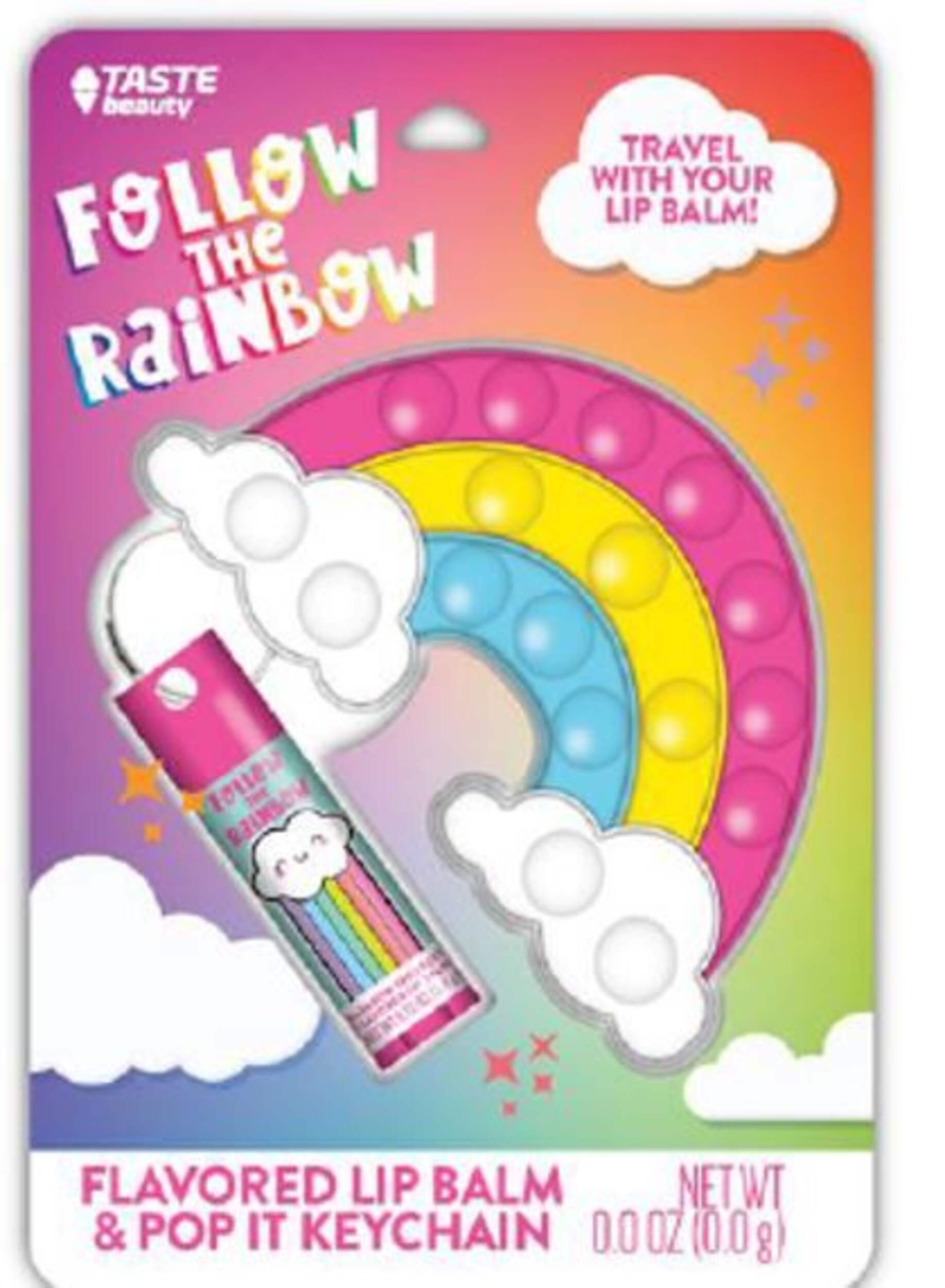 Rainbow Lip Balm & Pop It Fidget Keychain, Multi-Coloured, for Birthday/Party Favour Front_Flat
