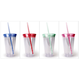 Plastic Reusable Tumbler Cup with Straw,  Blue/Red/Green/Pink, for Wedding/Engagement/Bachelorette Front_Flat