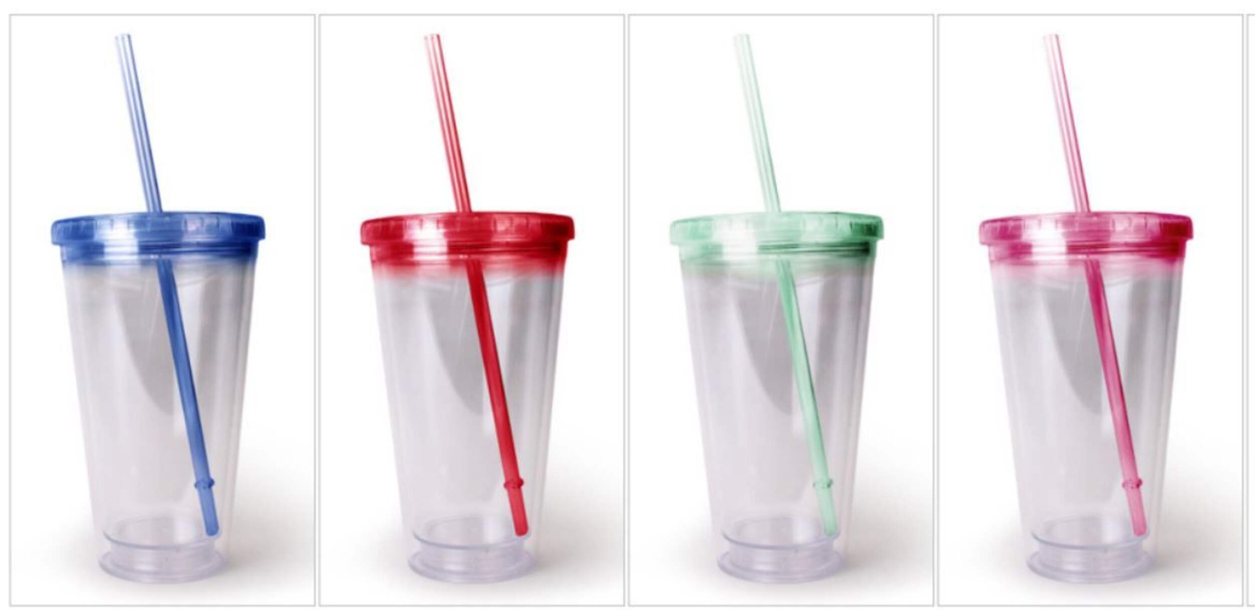 Plastic Reusable Tumbler Cup with Straw,  Blue/Red/Green/Pink, for Wedding/Engagement/Bachelorette Front_Flat