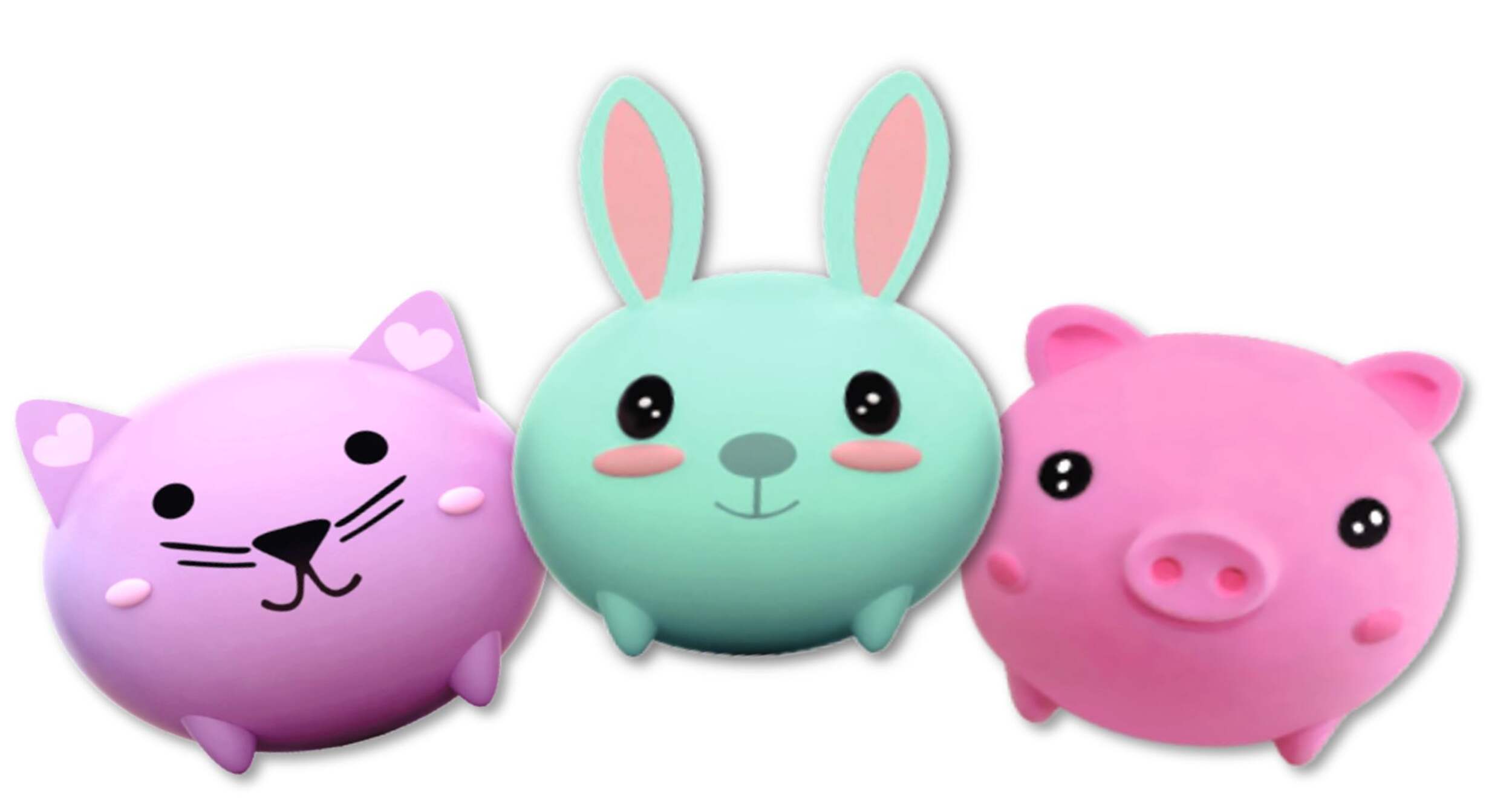 Cat/Bunny/Pig Squishi Mini Petz Stress Toy, Pink/Green, Ages 6+, for Birthday/Party Favour Front_Flat