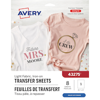 Fabric Transfer for Light Colours, 8-pk, for Arts & Crafts/Birthday Favour, Customize T-Shirts