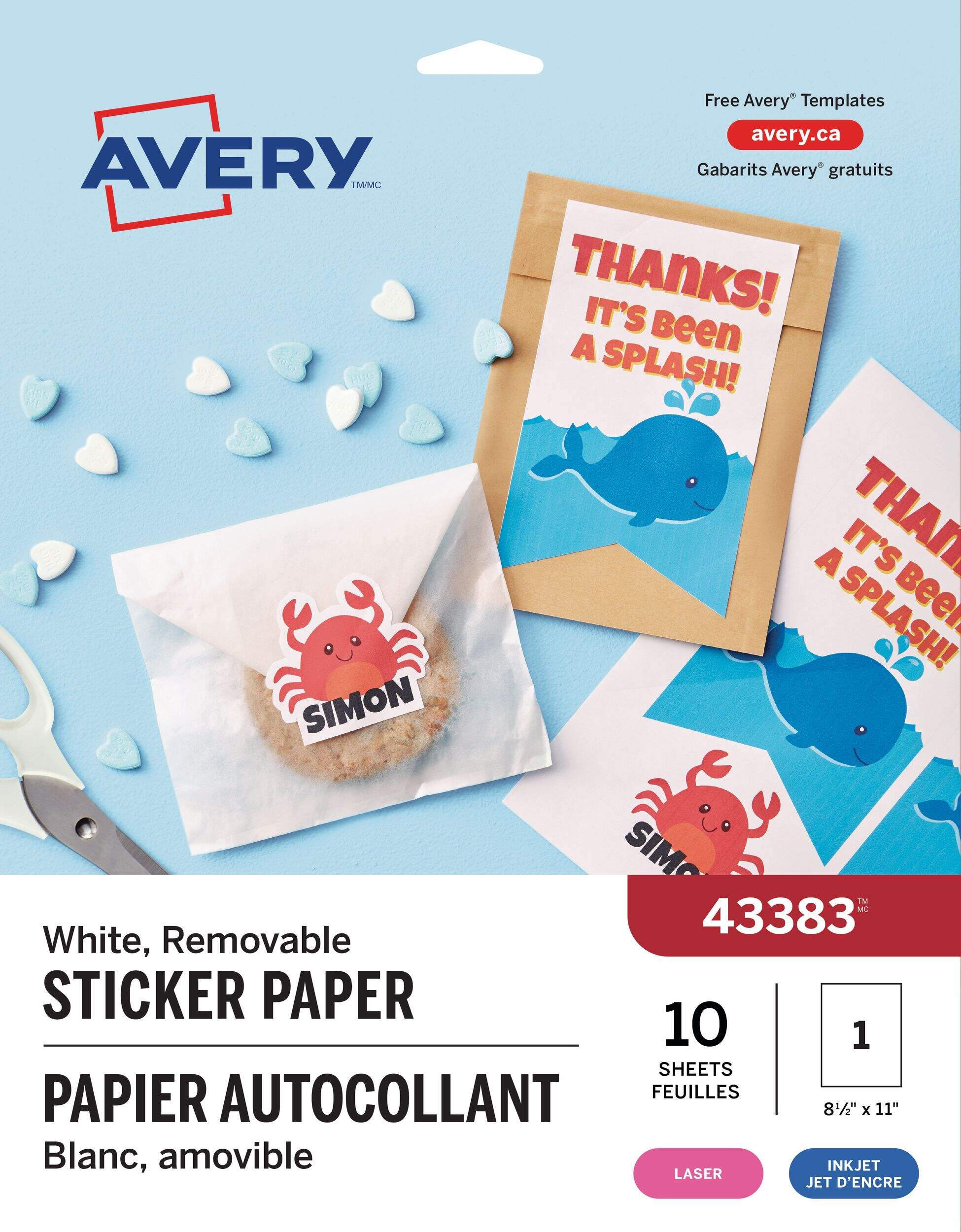 Sticker Project Paper, White, 10 Sheets, for Arts & Crafts/Birthday Favour, Printable Sticker Sheets Front_Flat