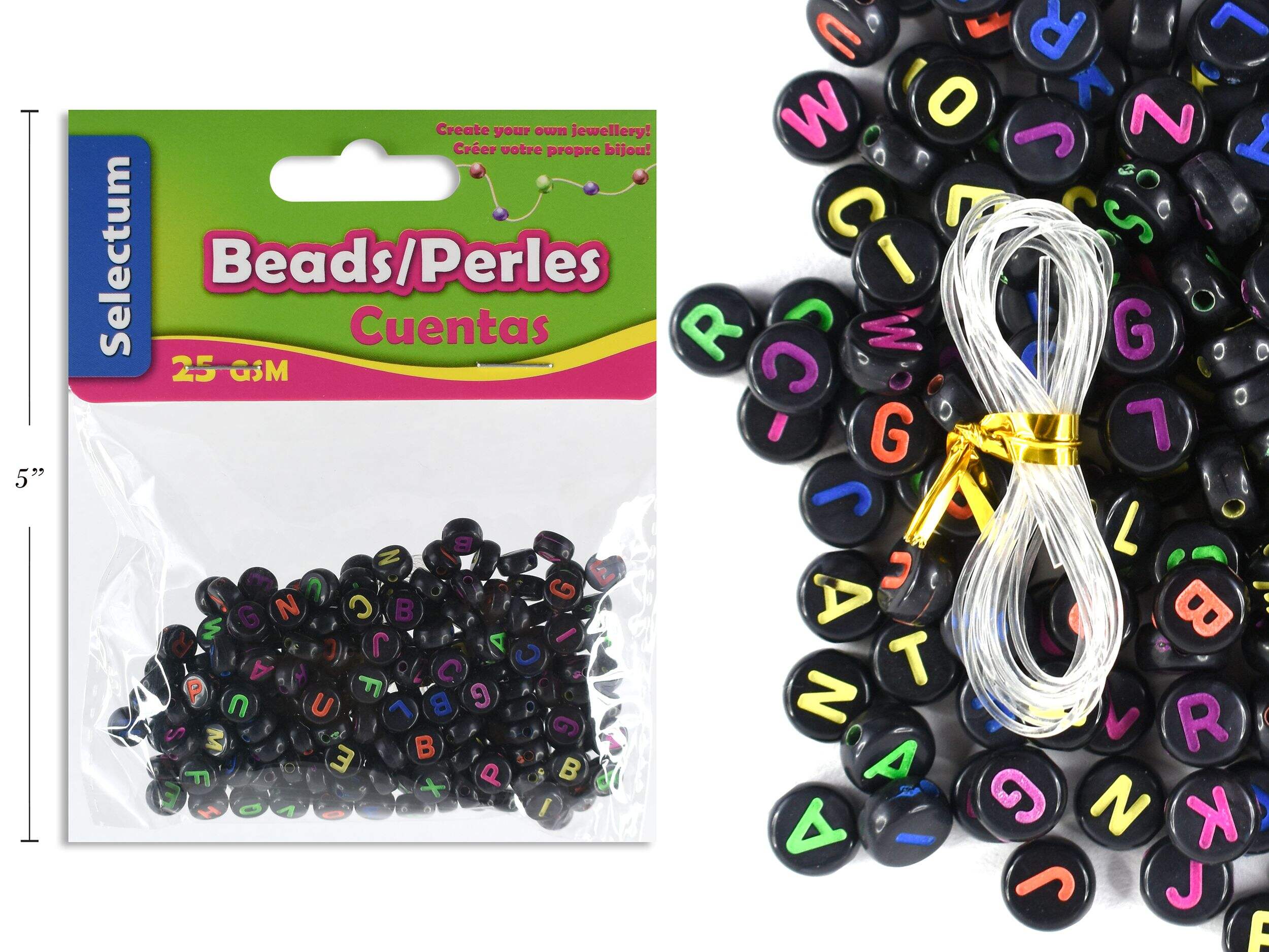 Perles en forme de lettres, plastique, fluorescent, paq. 25 Front_Flat