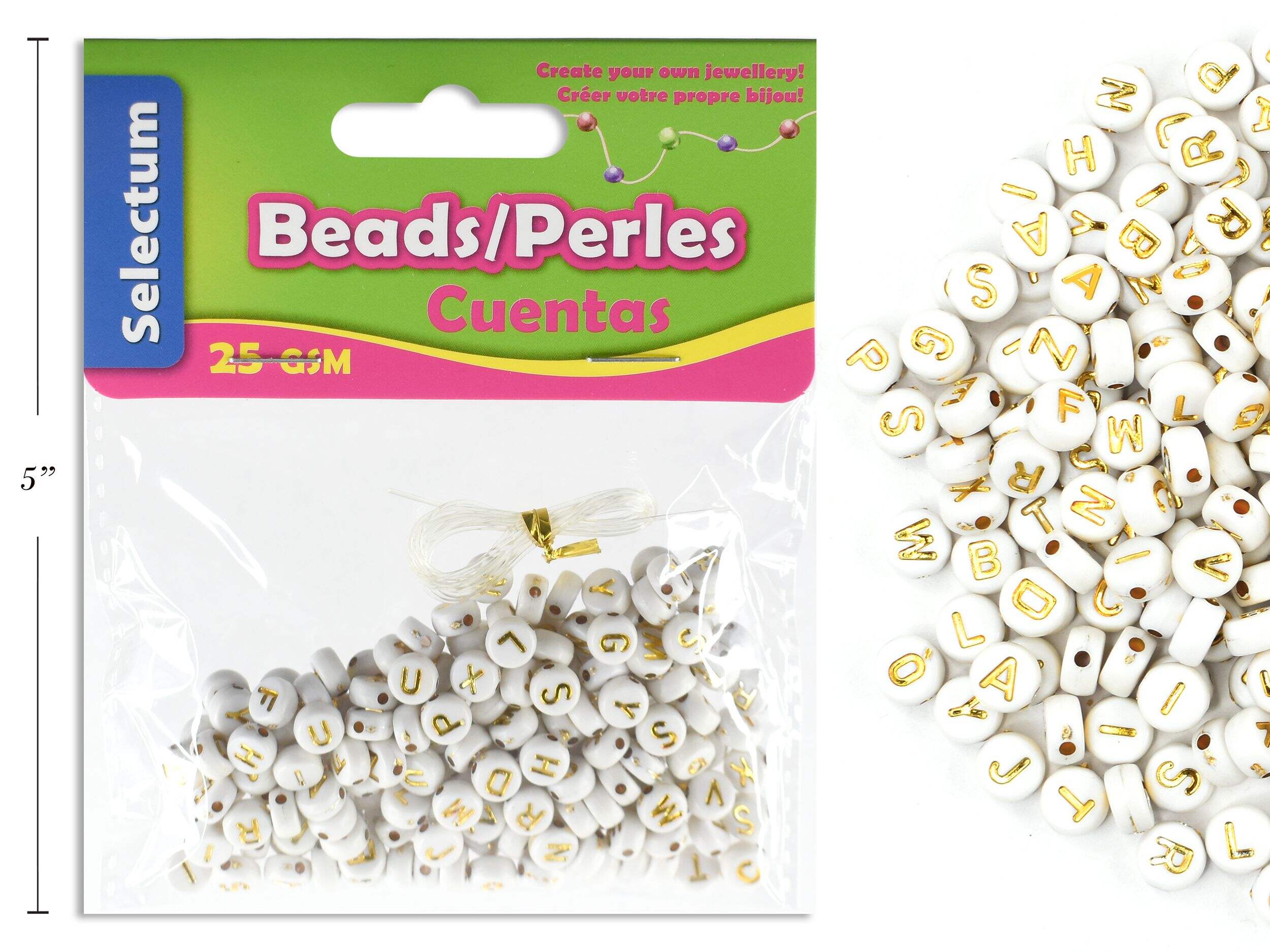 White/ Gold Plastic Letter Beads Front_Flat