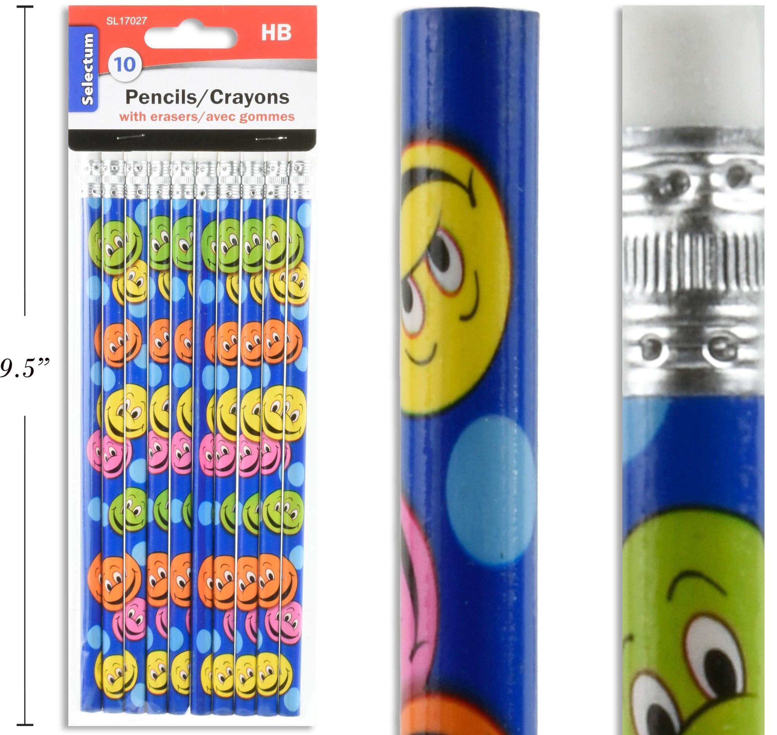 Smiley Pencils with Eraser Tops, 10-pk Composite_or_Mixed