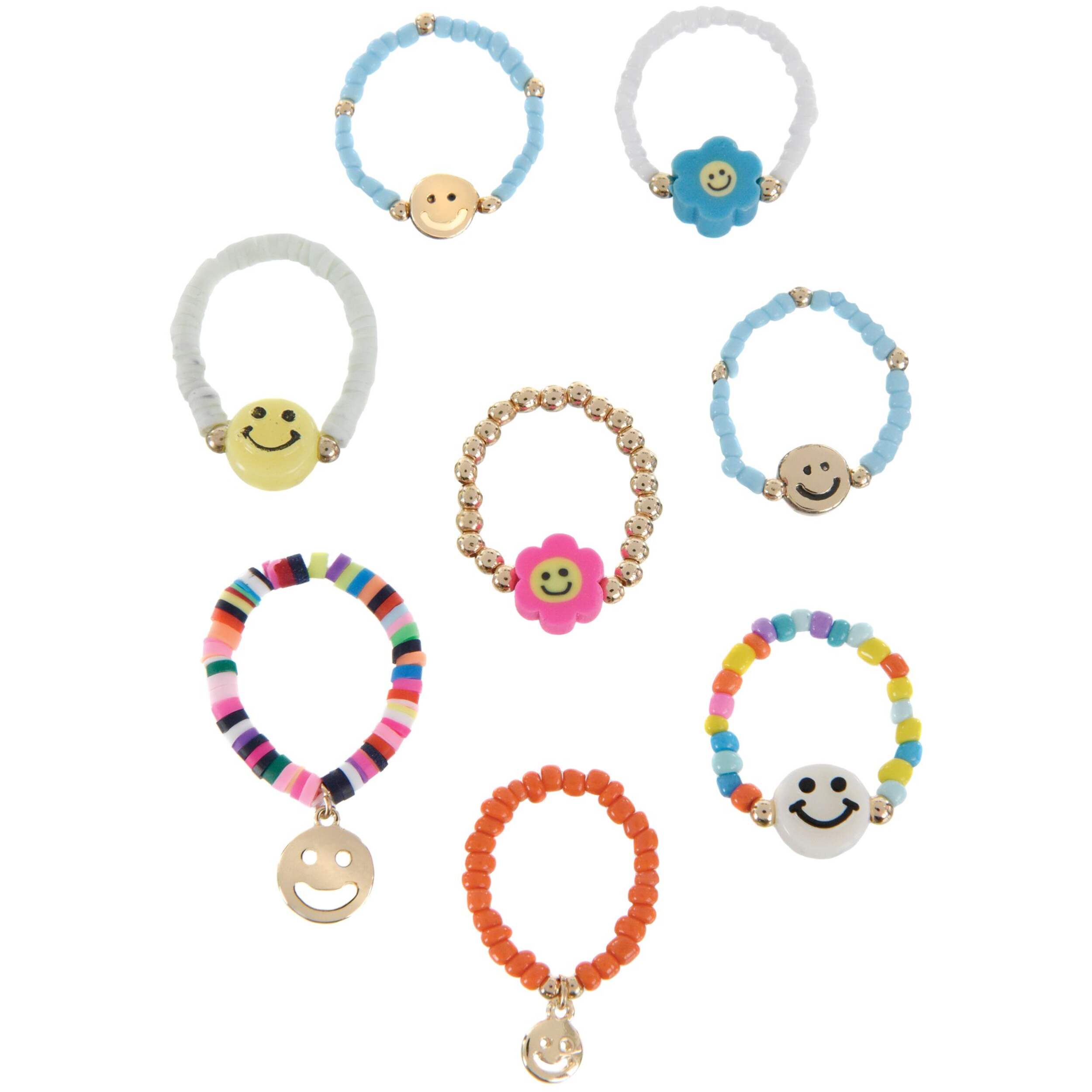 Stretchy Smiley Face Bead Rings Front_Flat