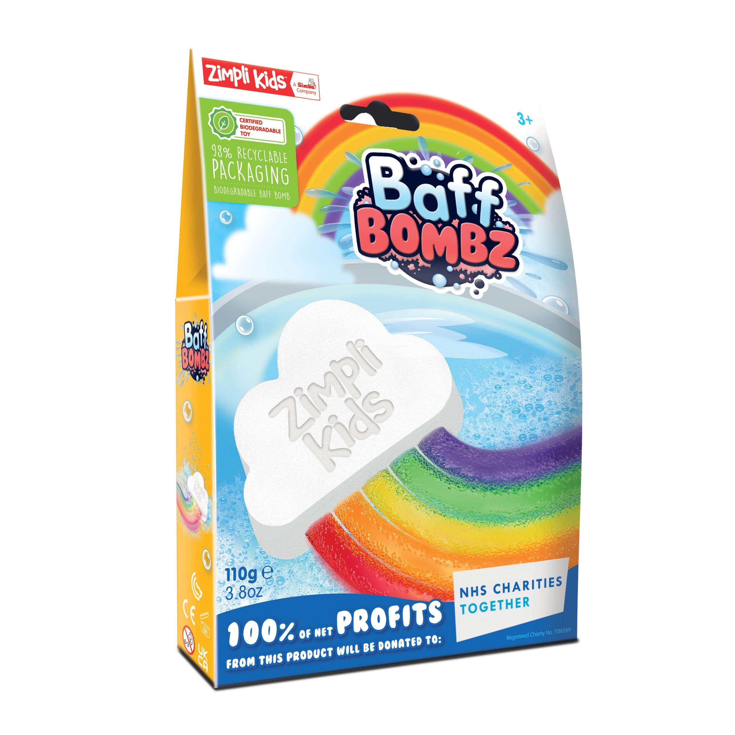 Baff Bombz White Cloud with Rainbow Sensory Toy Front_Angled_Right