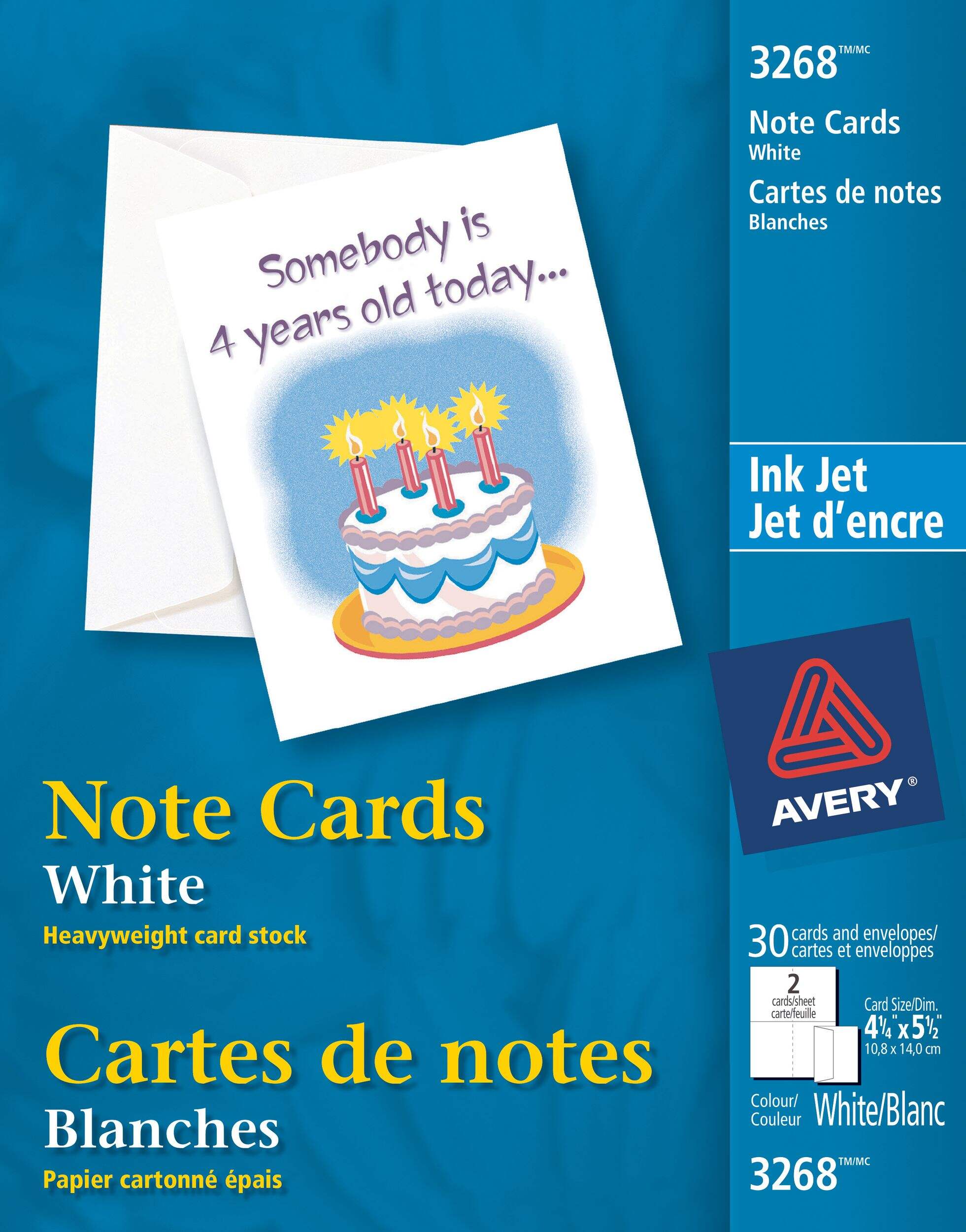 Cartes de note Avery avec enveloppes, blanc, paq. 30 Front_Flat