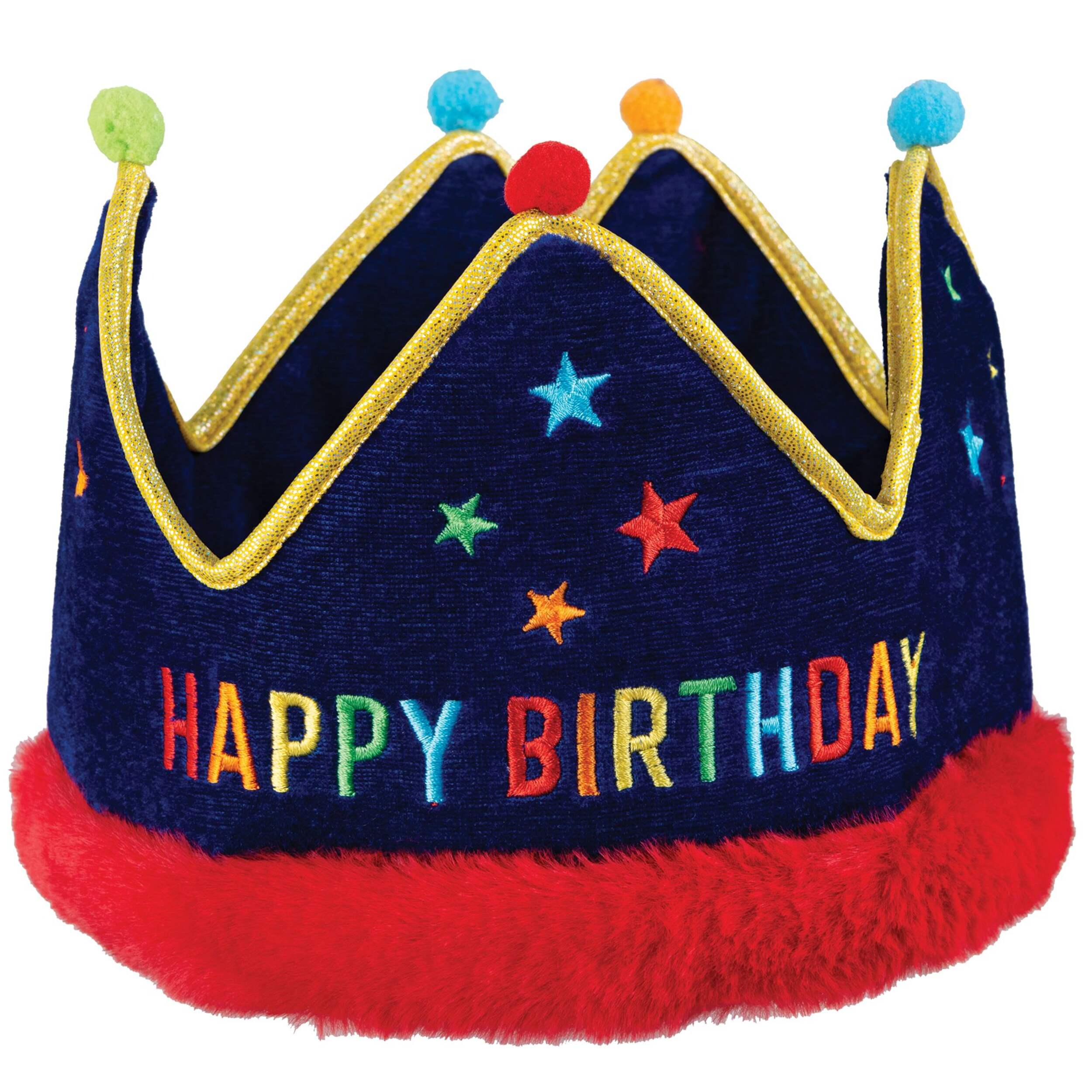 "Happy Birthday" Soft Fabric Tiara Crown, Blue/Red, One Size, for Birthday Party Front_Flat