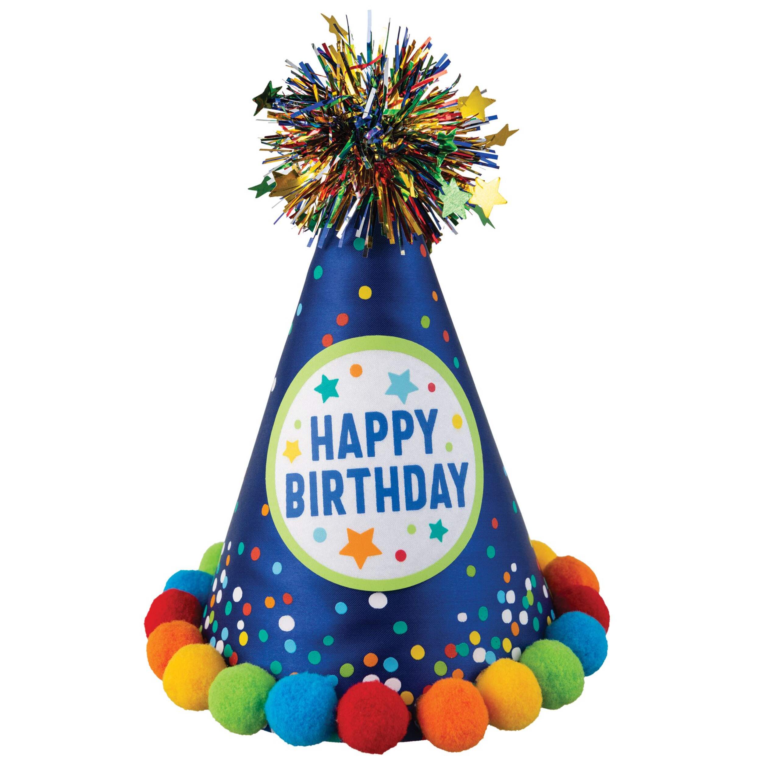 "Happy Birthday" Party Cone Hat, Multi-Coloured, One Size, for Birthday Party Front_Flat