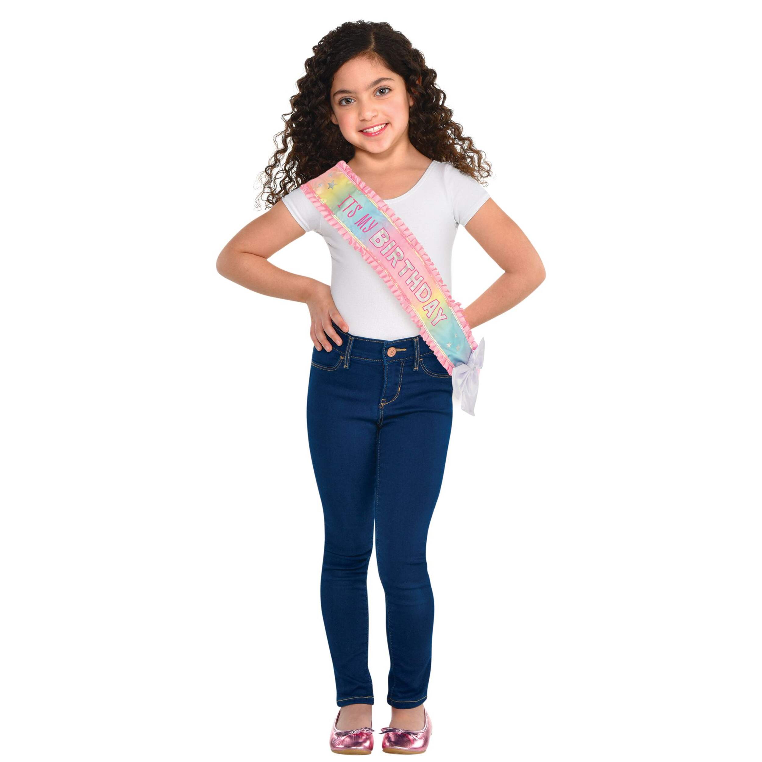 Kids "It's My Birthday" Satin Wearble Sash, Pastel Multi-Coloured, One Size, for Birthday Party Front_Flat