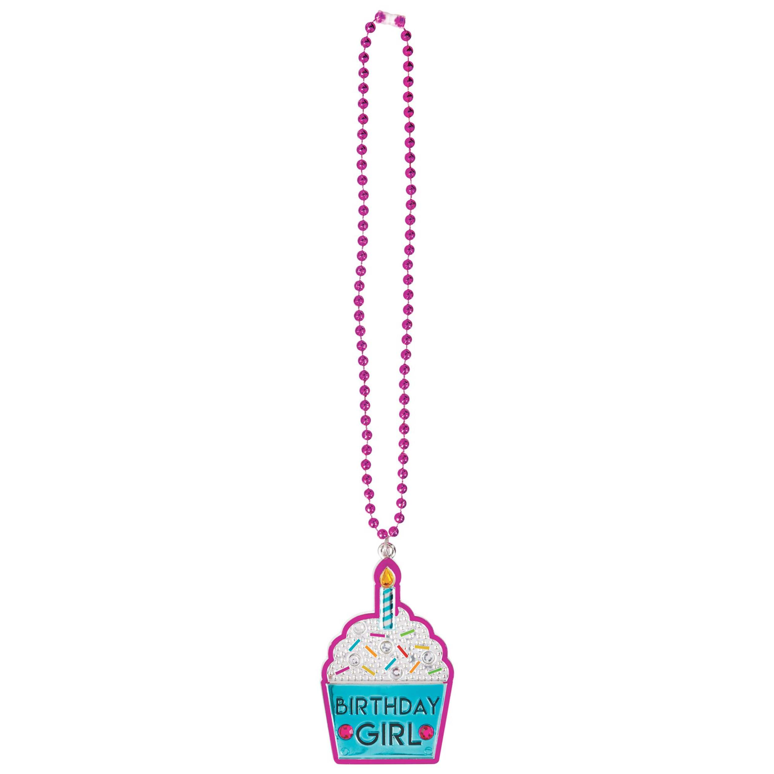 "Birthday Girl" Cupcake Bead Necklace, Blue/Purple, One Size, for Birthday Party Front_Flat