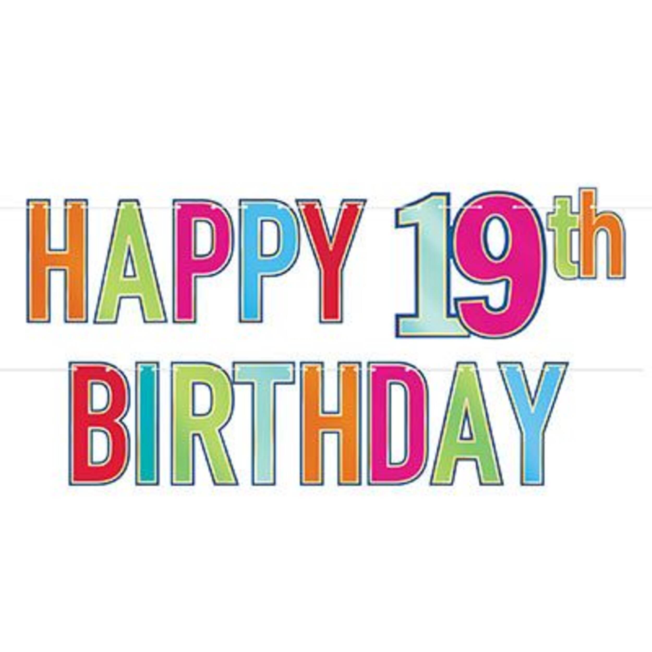 Happy 19th Birthday Party Streamer, Multi-Colour, 5-ft Front_Flat
