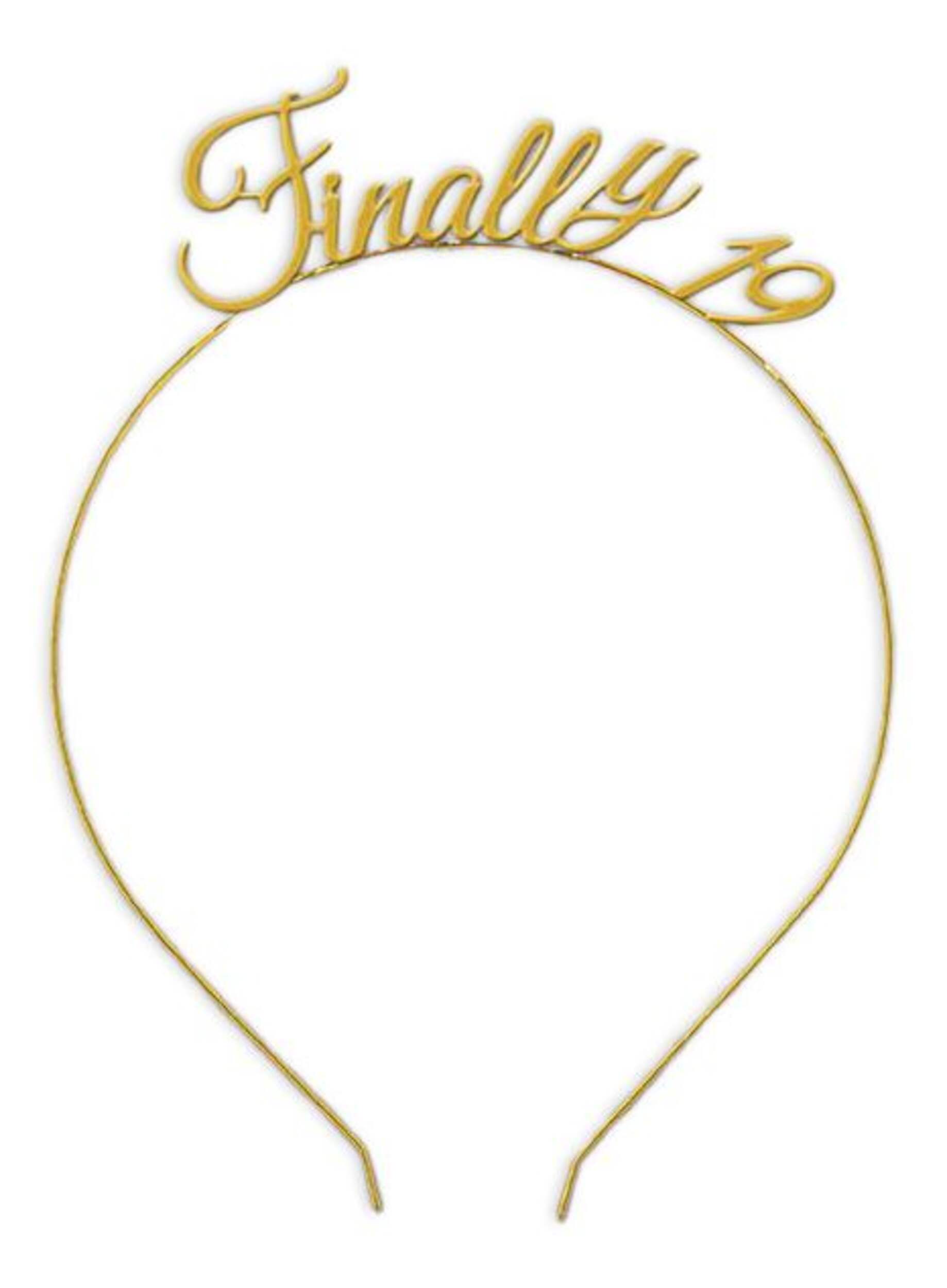 "Finally 19" Headband, Gold, One Size, for Birthday Party Front_Flat