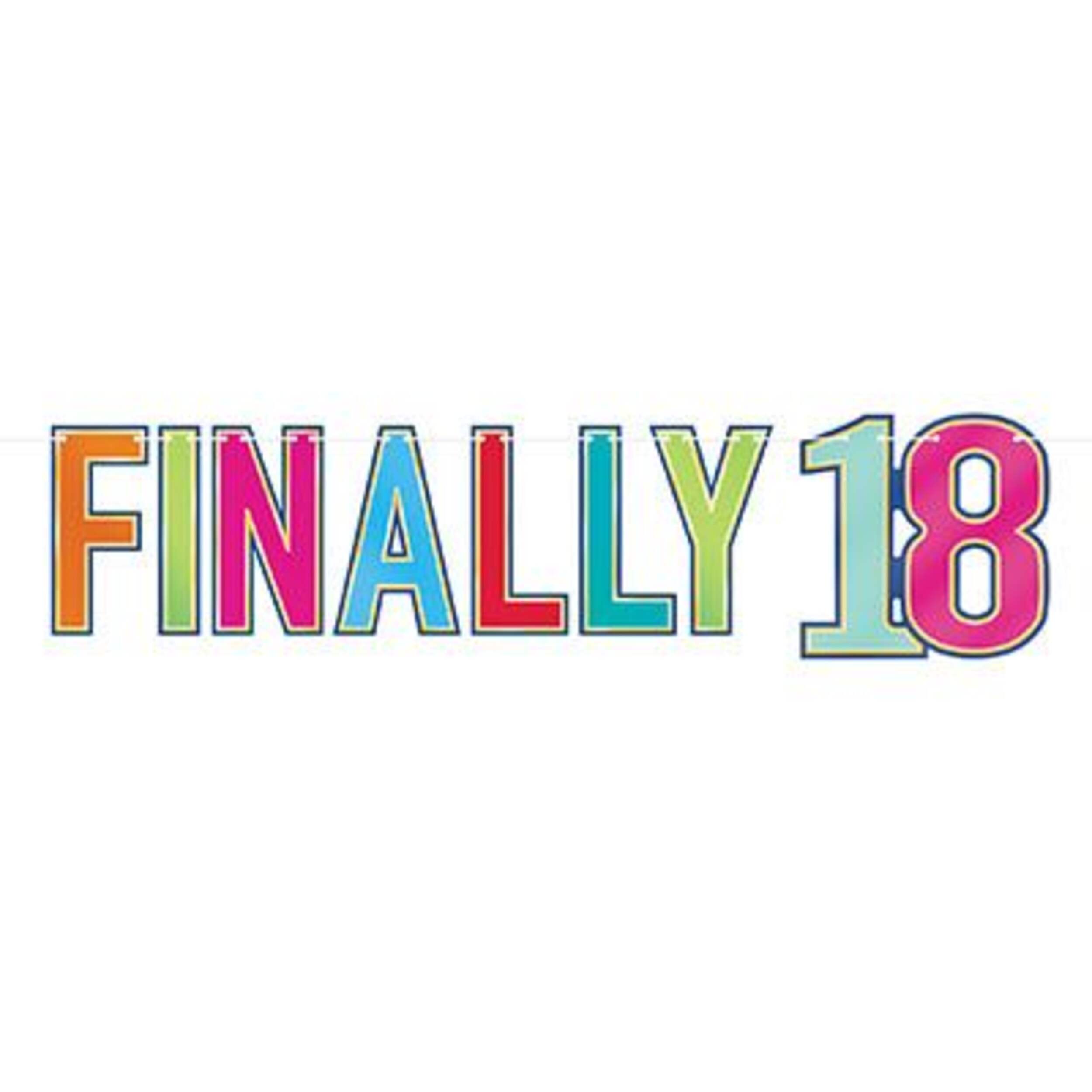 Finally 18 Birthday Party Streamer, Multi-Colour, 3-ft Front_Flat
