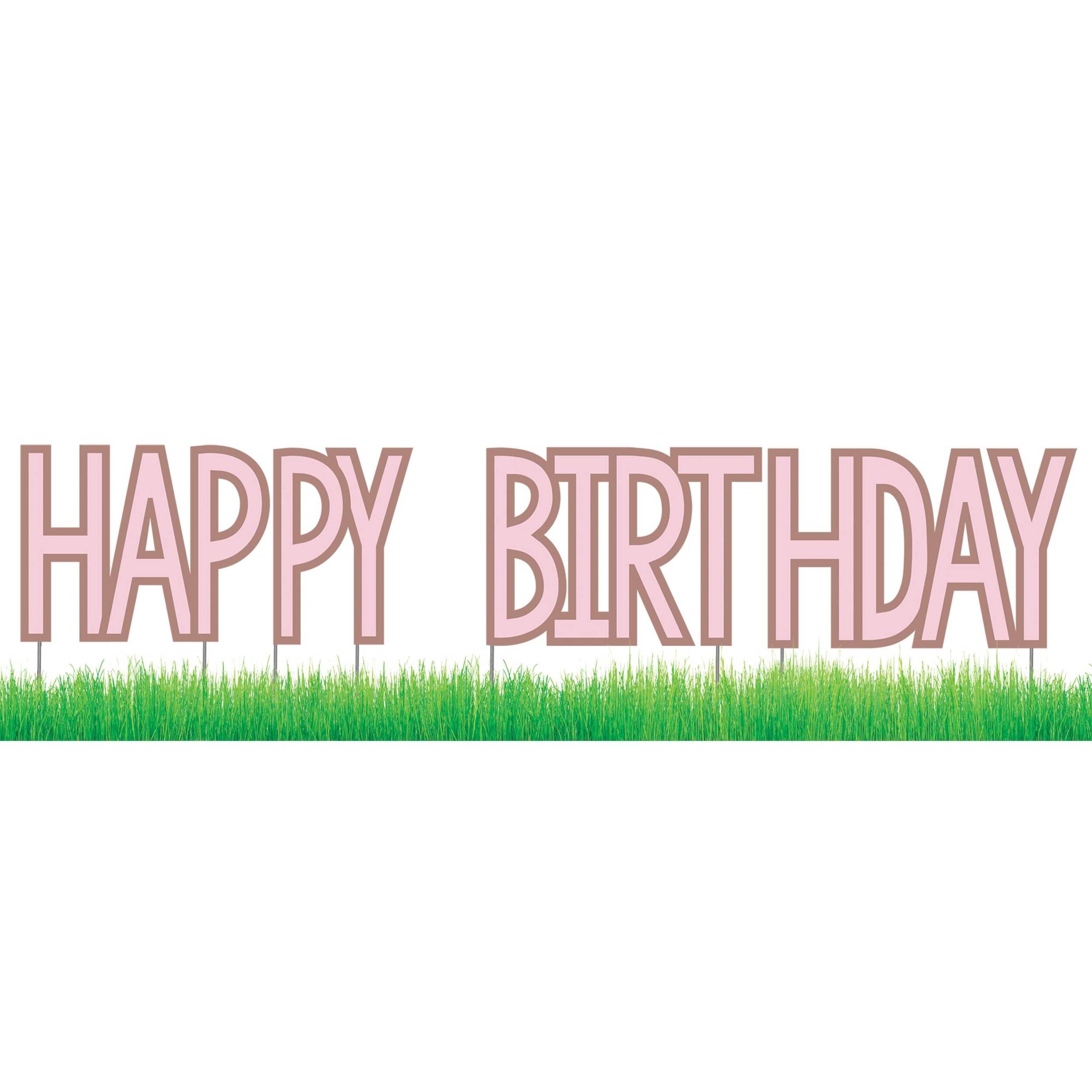 Blush Pink/Rose Gold Happy Birthday Yard Sign, 12-in Front_Flat