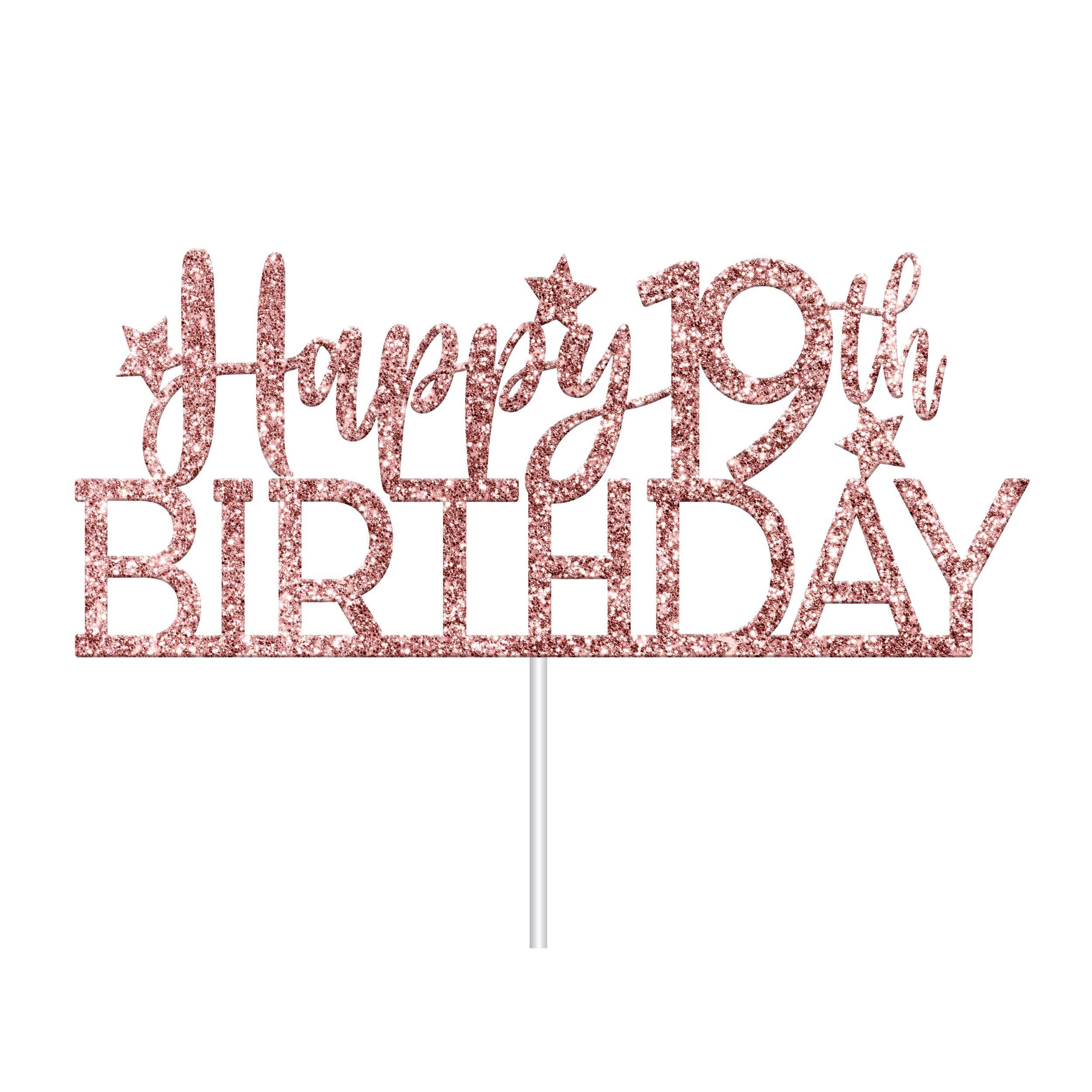Rose Gold Happy 19th Birthday Cake Topper Front_Flat