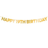 Gold Happy 19th Birthday Decorating Banner Front_Flat