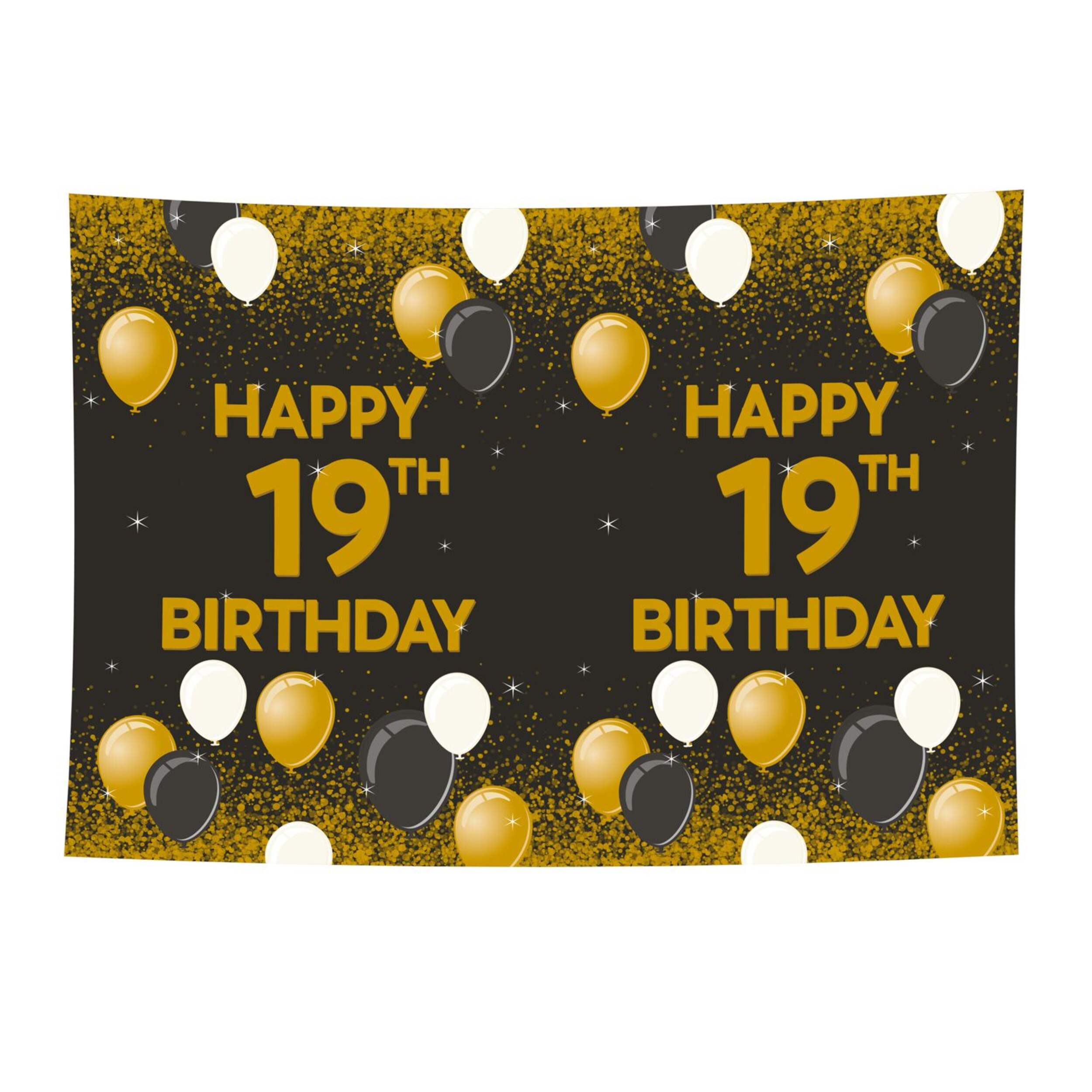 Gold Happy 19th Balloon Backdrop for Birthday Parties Front_Flat
