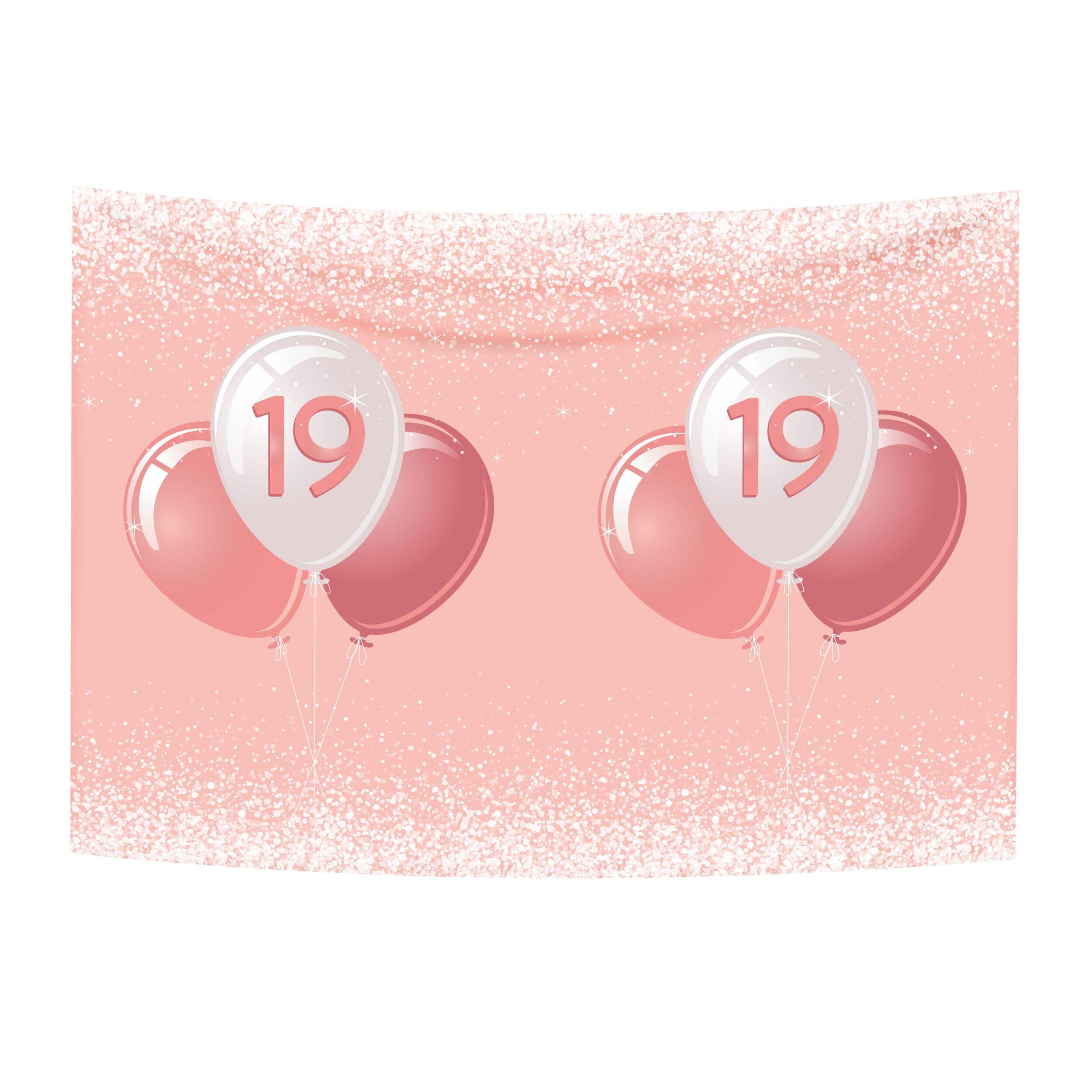 Toile de fond Happy 19e pour fête/anniversaire/occasions spéciales, ballon, rose Front_Flat