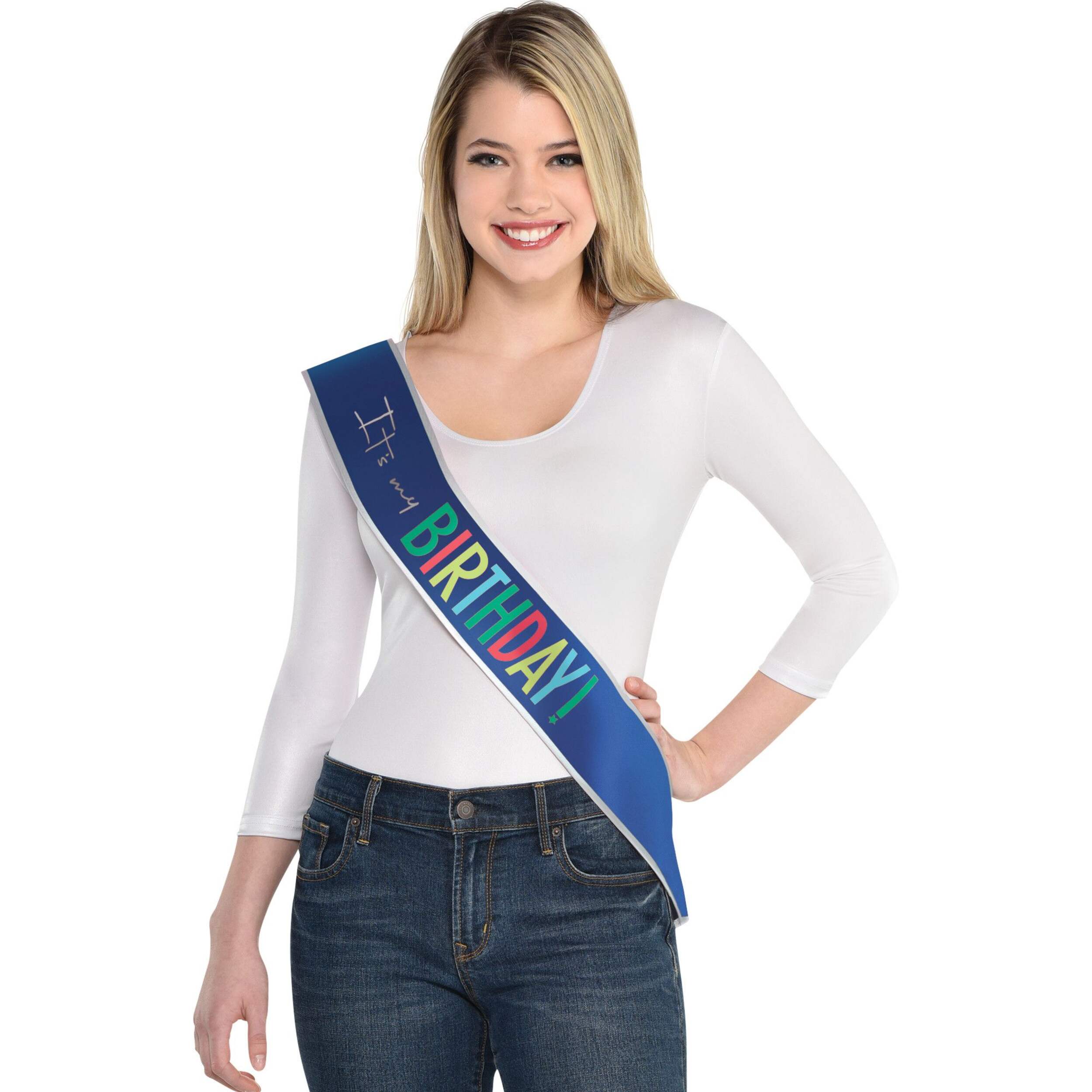 Modern "Its My Birthday" Deluxe Celebration Sash Front_Flat