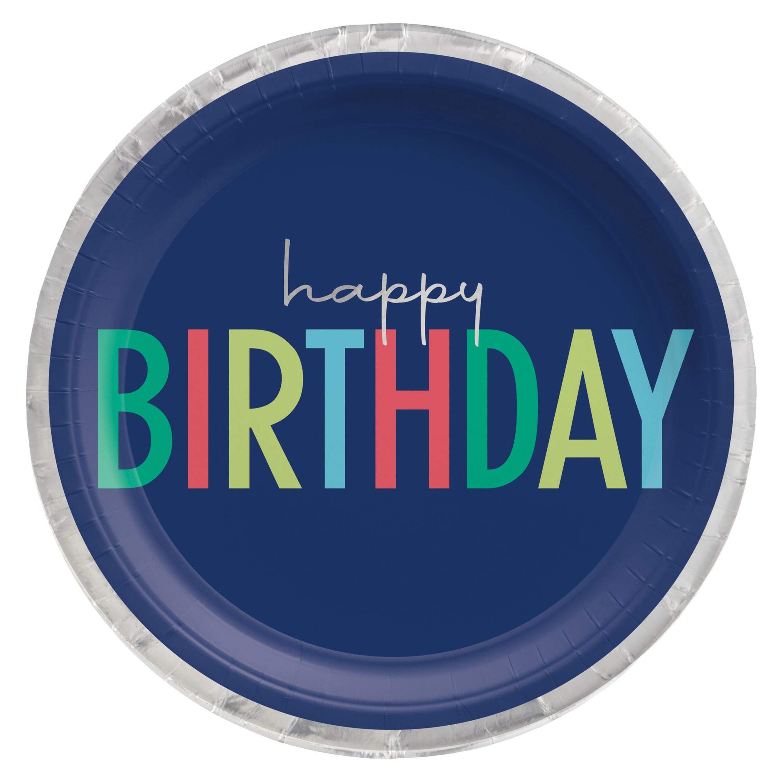 Modern Blue "Happy Birthday" Lunch Plate, 10-in Overhead_Flat