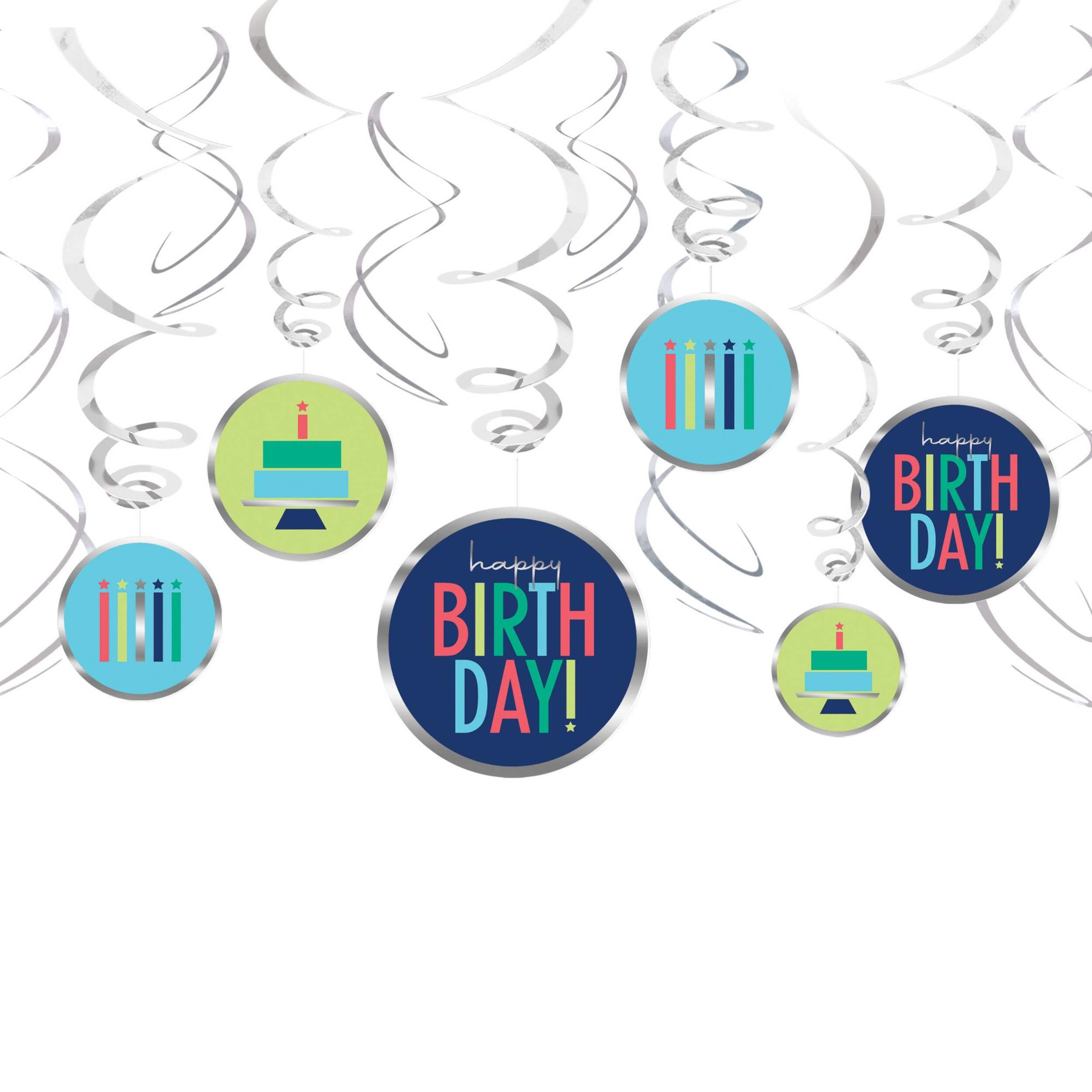 Modern Happy Birthday Swirl Decorations Front_Flat