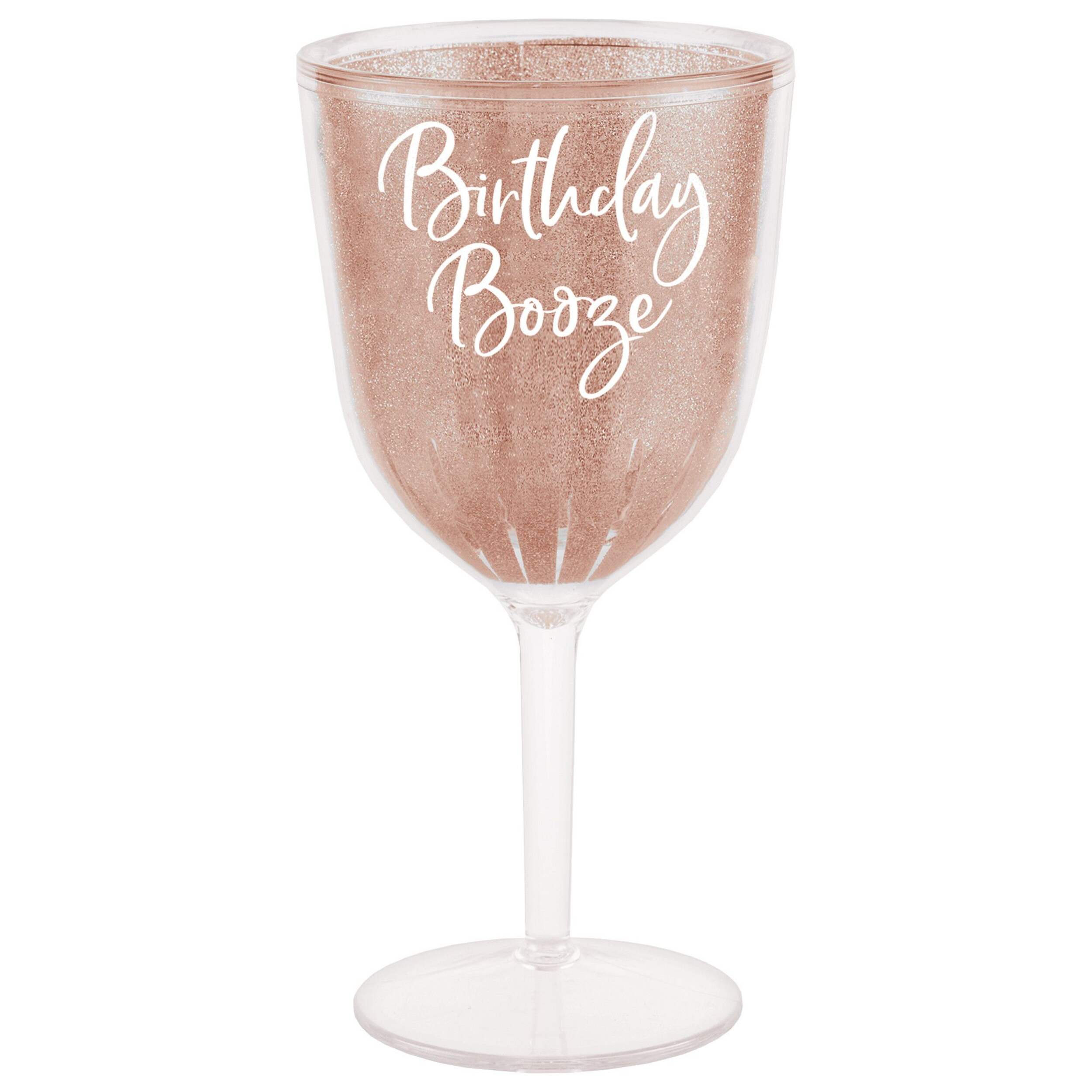 Blush Rose Gold Plastic Birthday Wine Goblet, 12-oz Front_Flat
