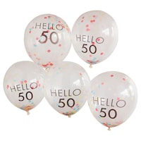 Bright Pastel Hello 50 Milestone Balloons, Pink Gold, 12-in, 5-pk Composite_or_Mixed