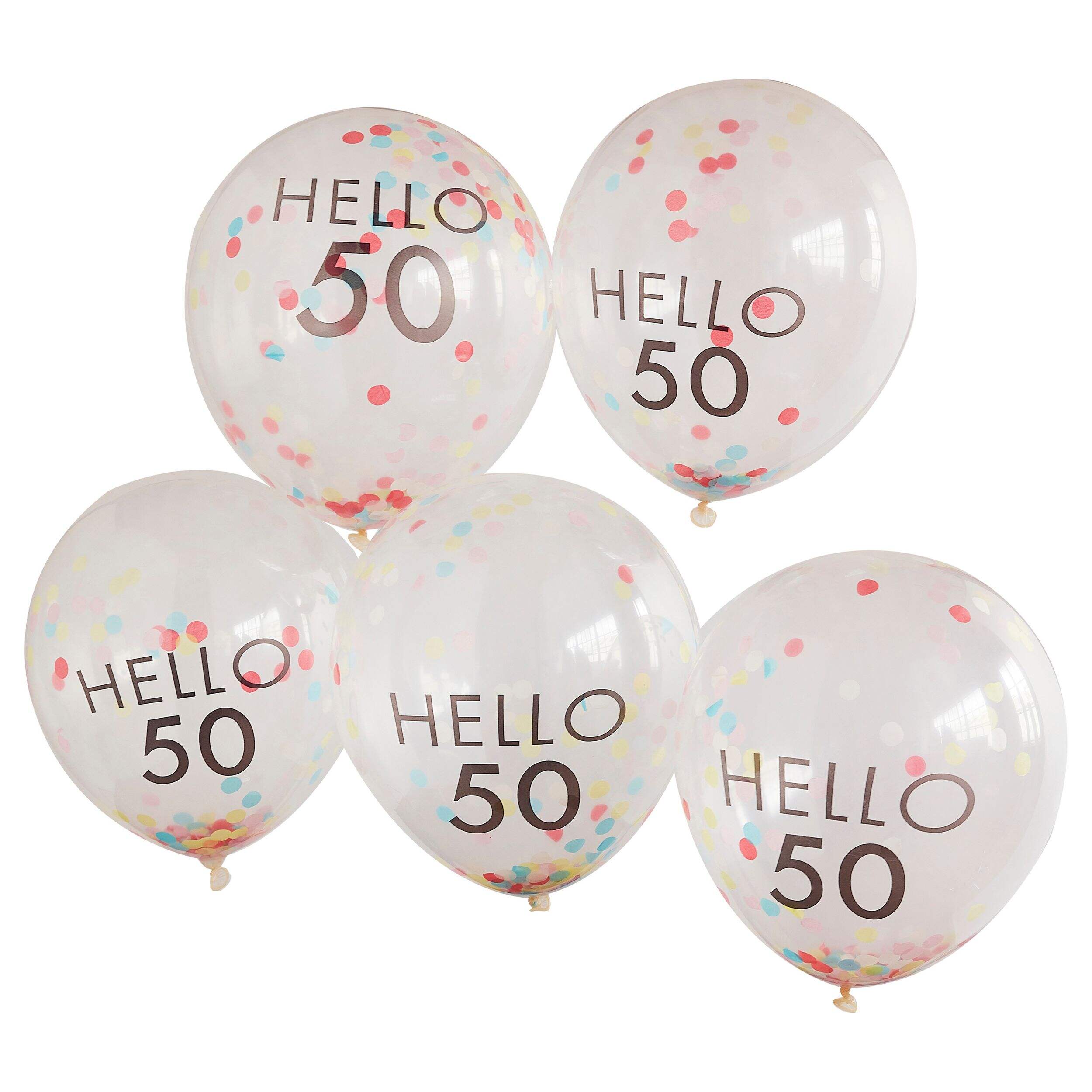 Bright Pastel Hello 50 Milestone Balloons, Pink Gold, 12-in, 5-pk Composite_or_Mixed