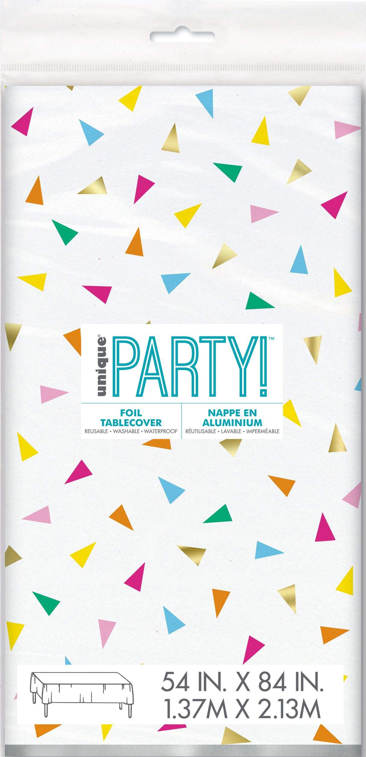 Bright Triangle Birthday Rectangular Foil Table Cover, 54x 84-in, For Birthday Party Front_Flat