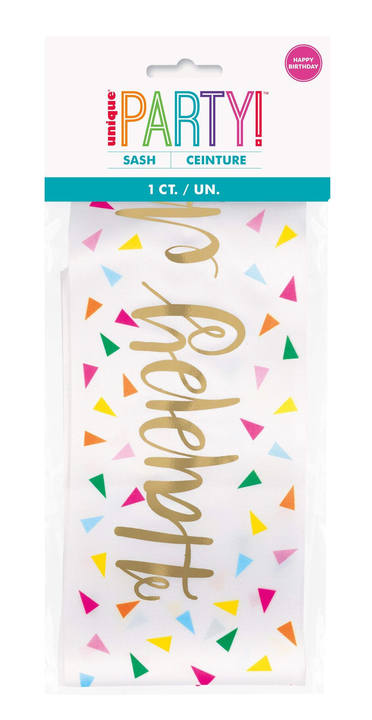 Gold Foil Stamped "Happy Birthday" Sash Front_Flat
