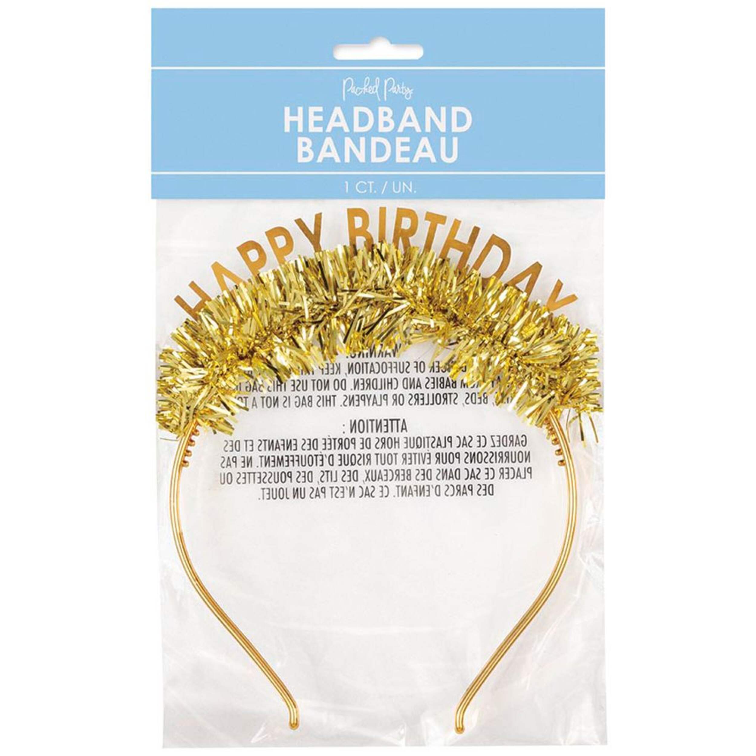 Serre-tête scintillant Happy Birthday Birthday Vibes, doré Front_Flat