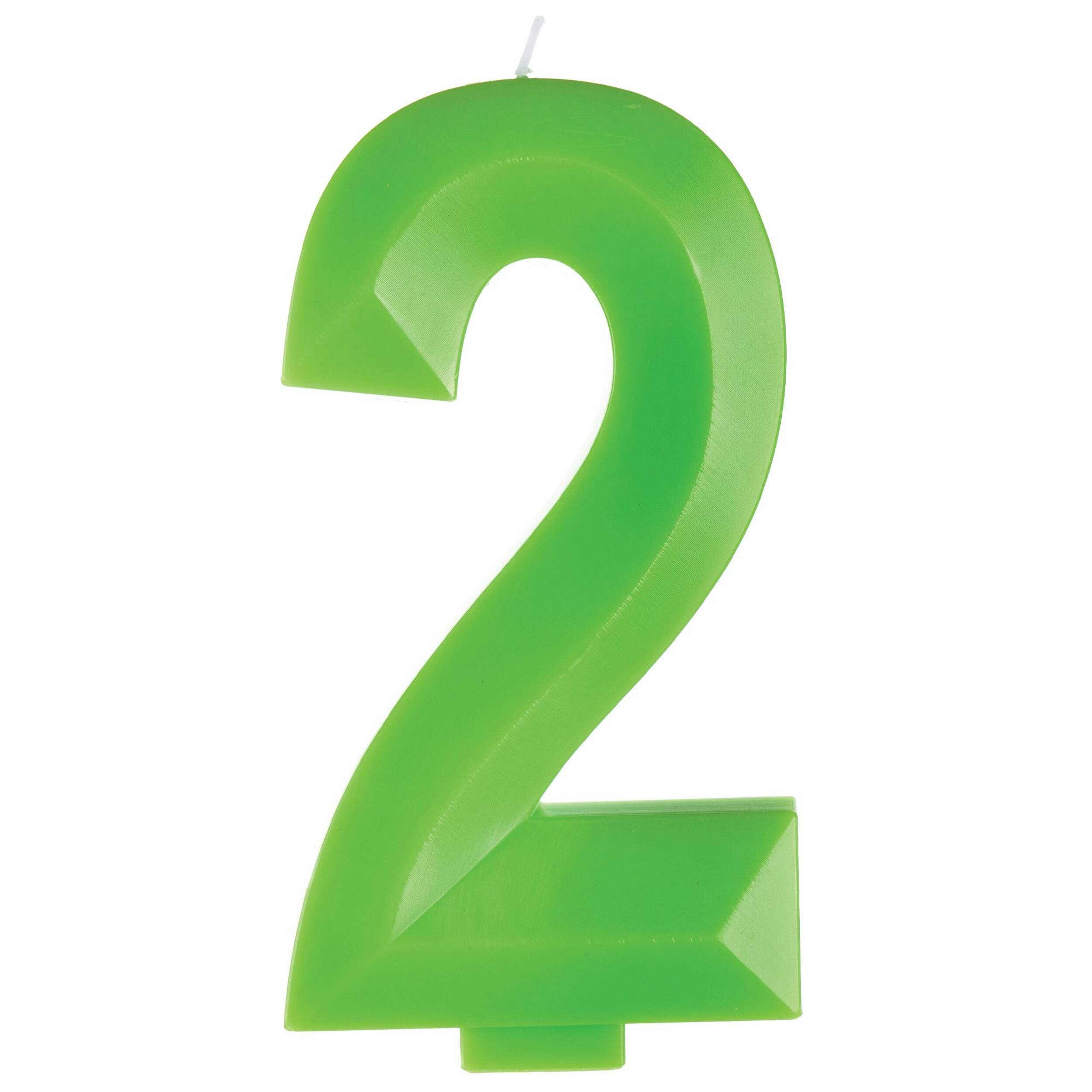 Bright Green Number 2 Birthday Candle, 5.25-in Front_Flat