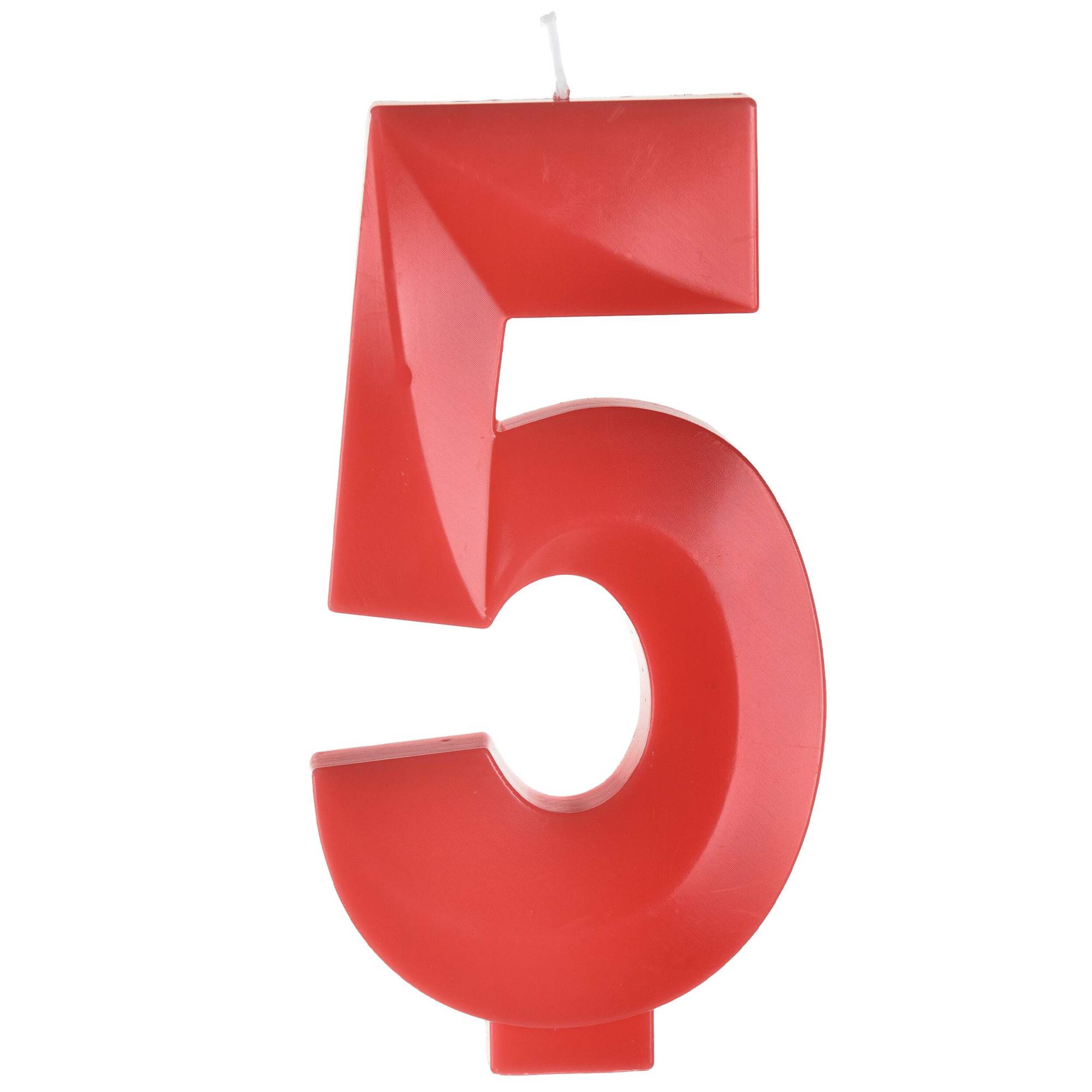 Bright Red Number 5 Birthday Candle, 5.25-in Front_Flat