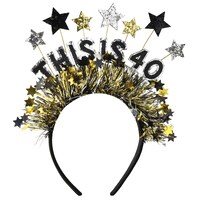Black & Gold Fringe "This is 40" Headband, for Birthday/Party Front_Flat