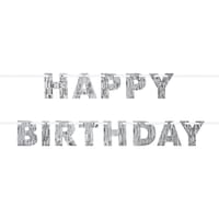 Silver Fringe "Happy Birthday" Banner, 8-ft Front_Flat