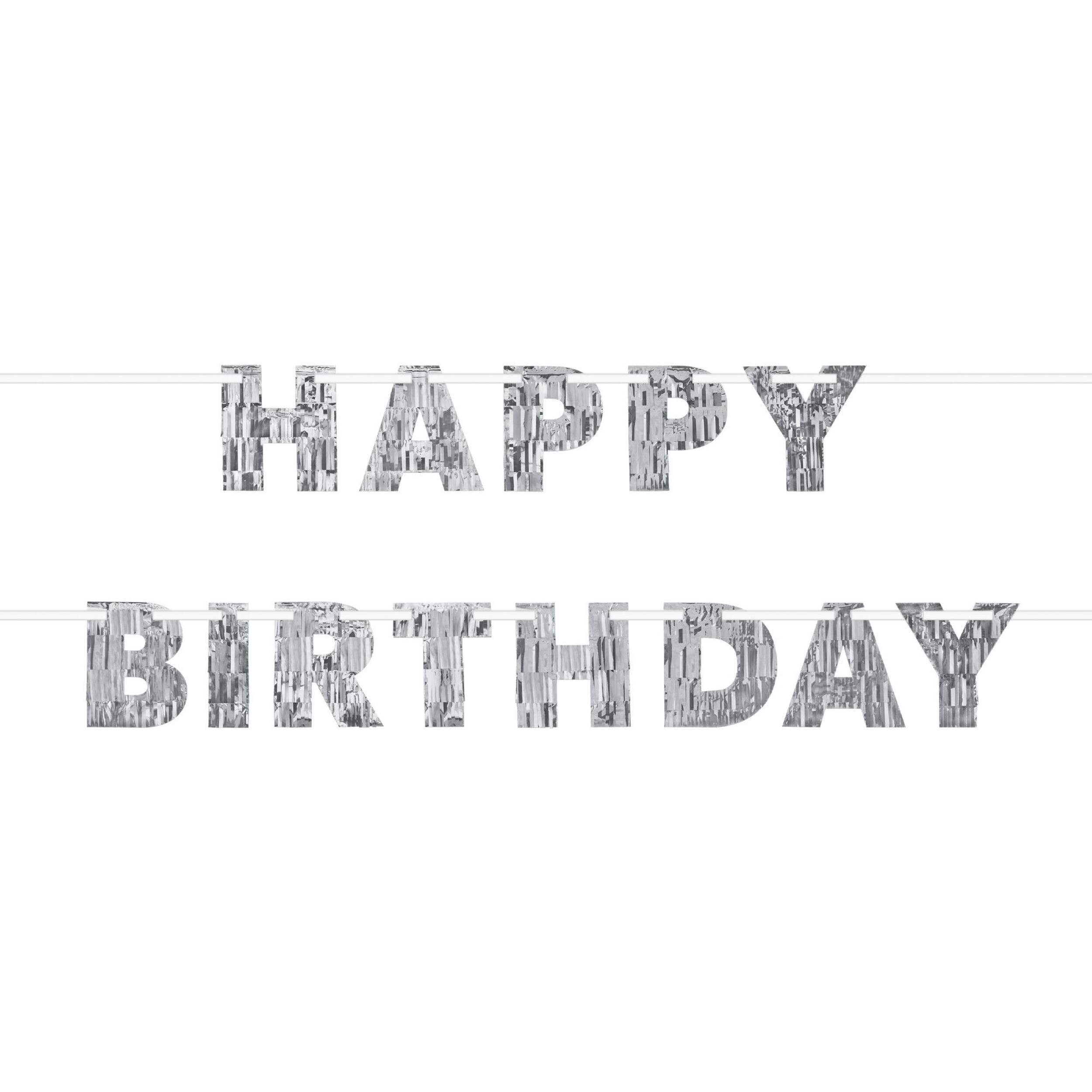 Silver Fringe "Happy Birthday" Banner, 8-ft Front_Flat