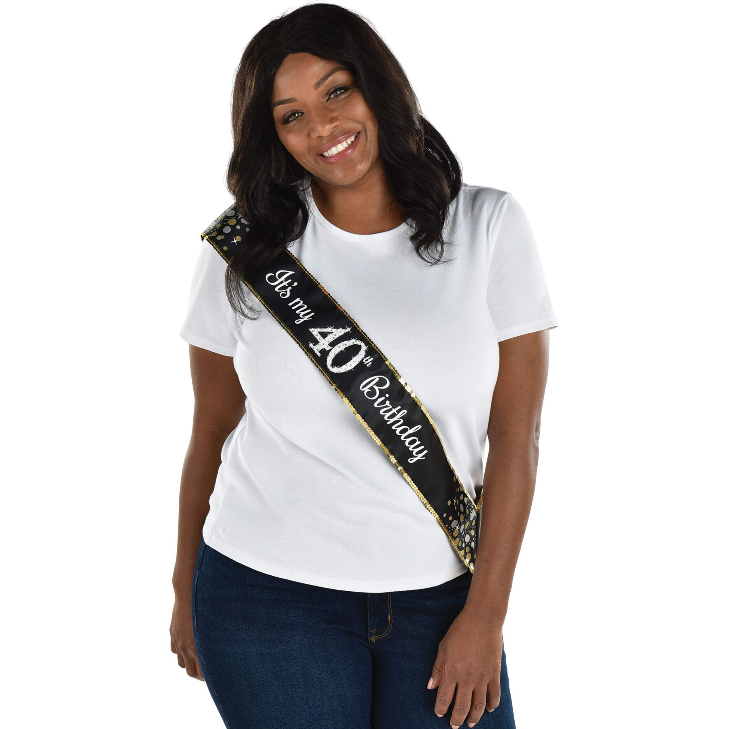 Black & Silver "It's My 40th Birthday" Sparkling Celebration Sash, 30-in Front_Flat