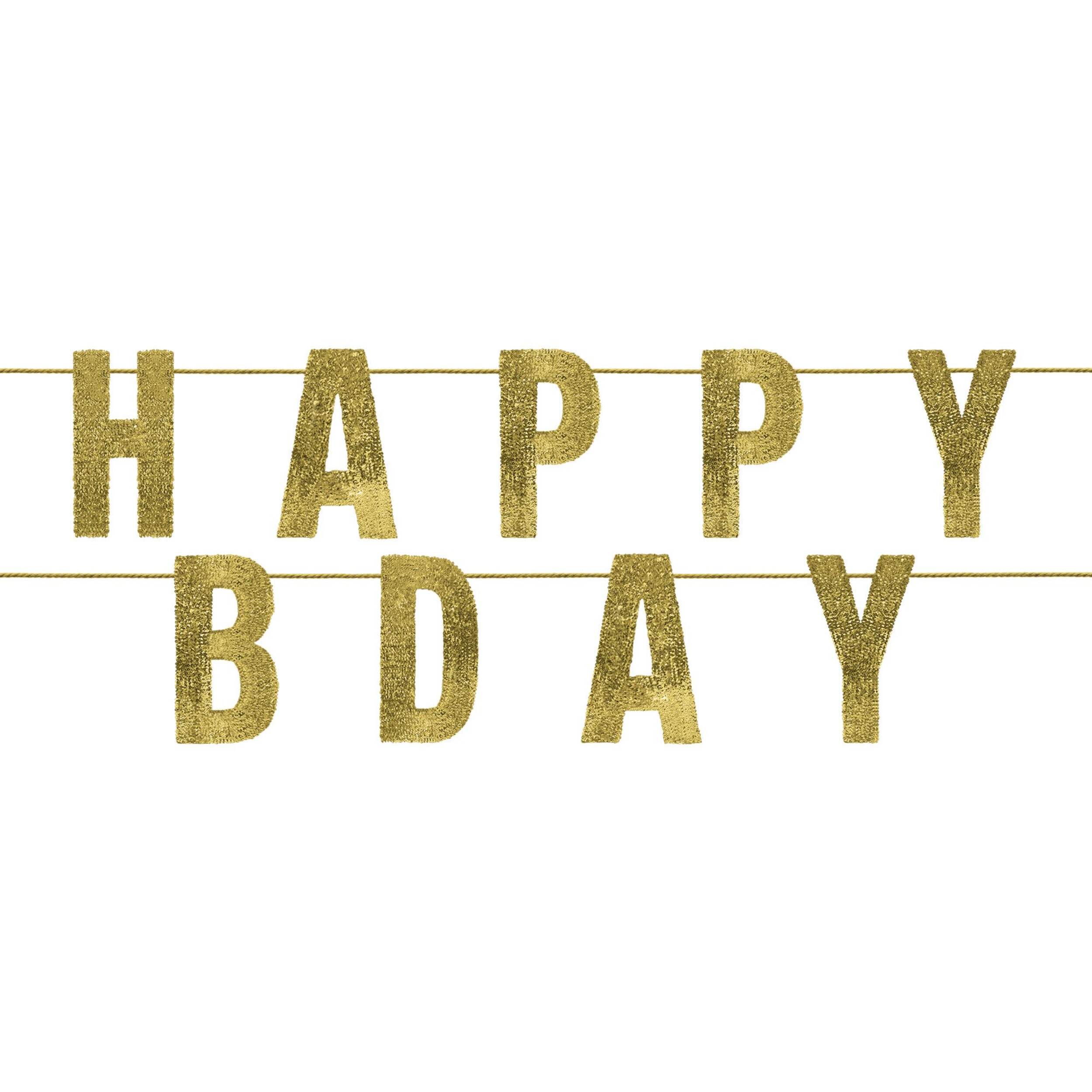 Gold "Happy Bday" Spark Celebration Banner, 6-ft, 2-pc Front_Flat