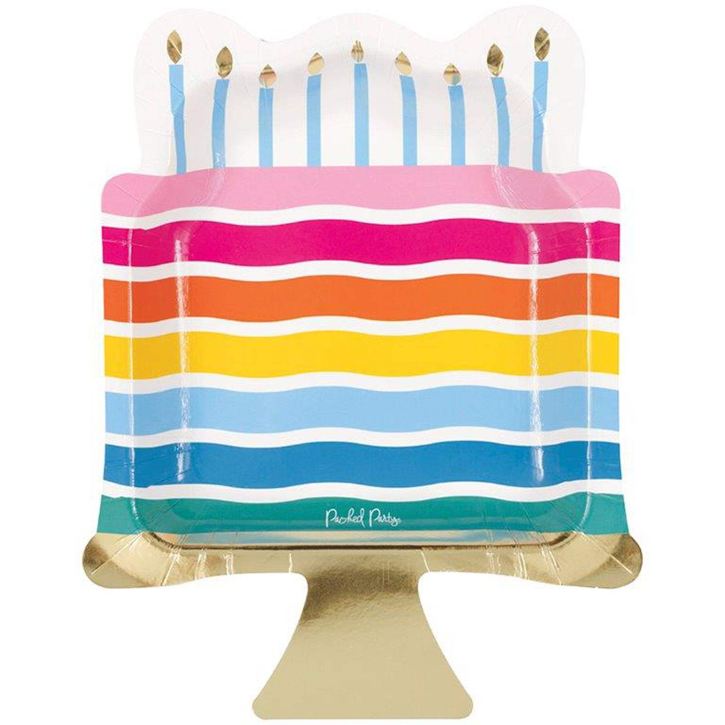 Birthday Vibes Dessert Cake Shaped Disposable Paper Dessert Plate, 7-in Overhead_Flat