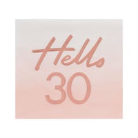Blush Rose Gold "Hello 30" Milestone Napkins, 6.5-in, 16-pk Overhead_Flat