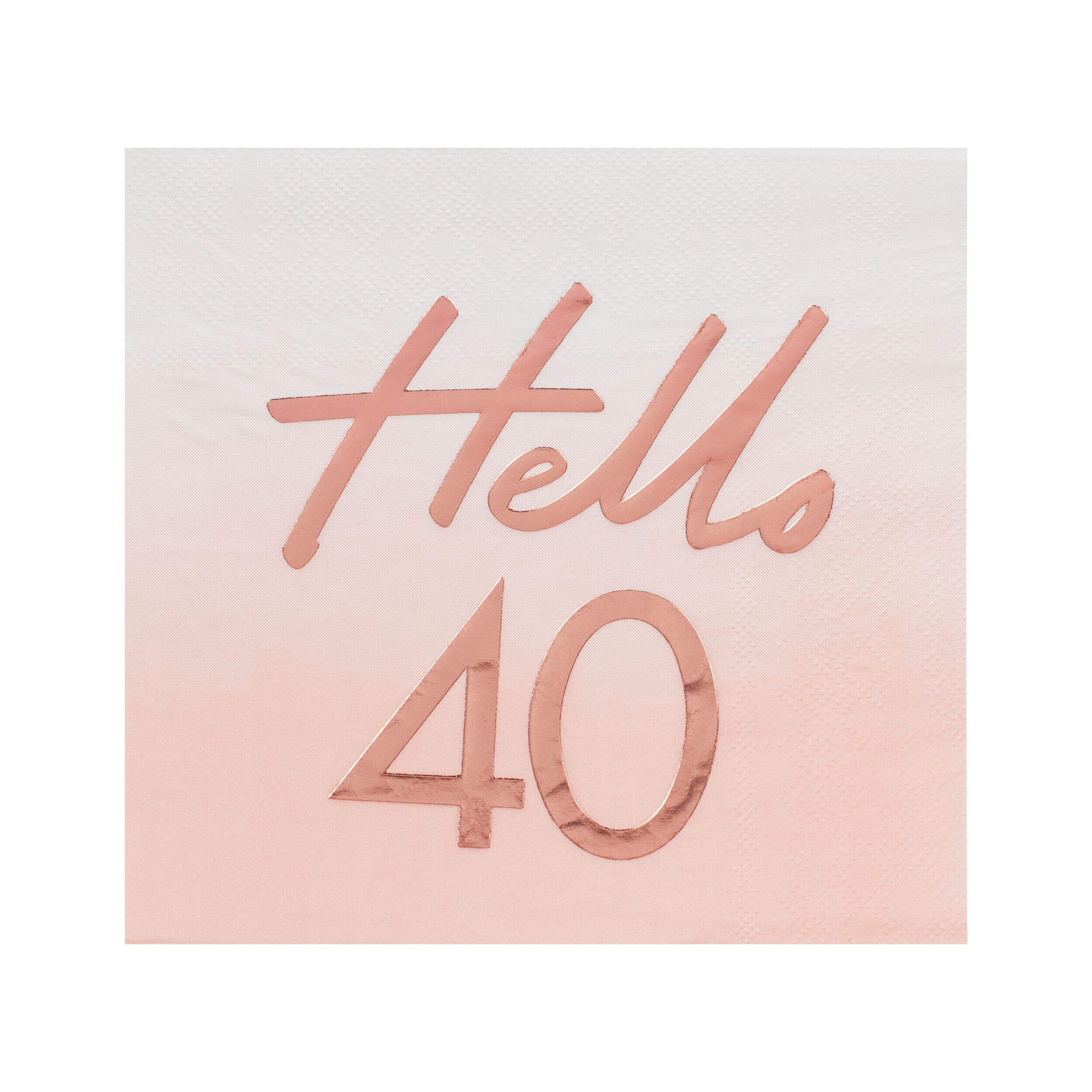 Blush Rose Gold "Hello 40" Milestone Napkins, 6.5-in, 16-pk Overhead_Flat